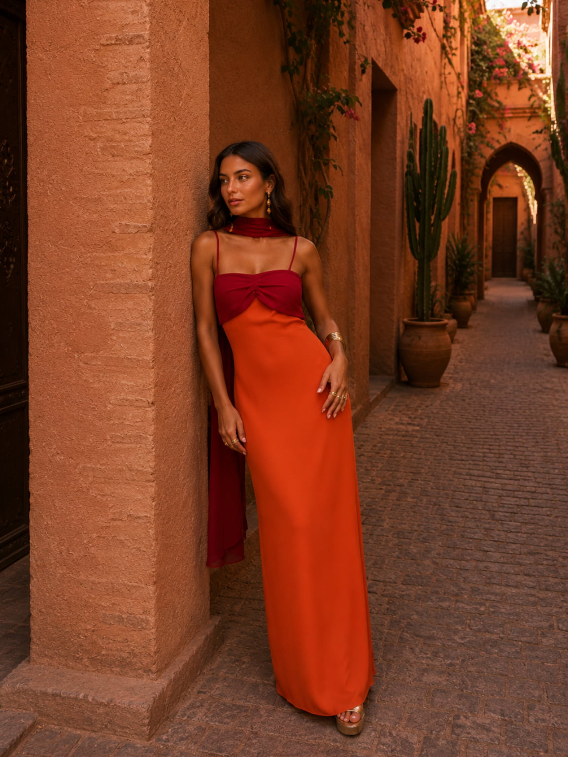 Long Draped Two-Tone Dress