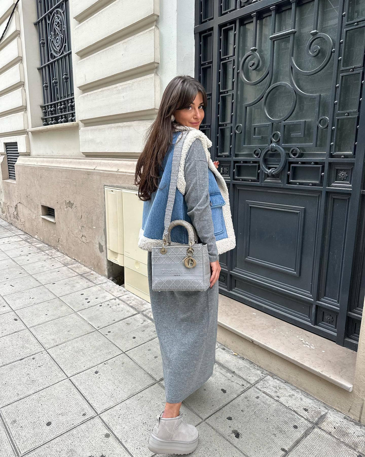 Petronilla | Vintage Denim Vest with Shearling Faux