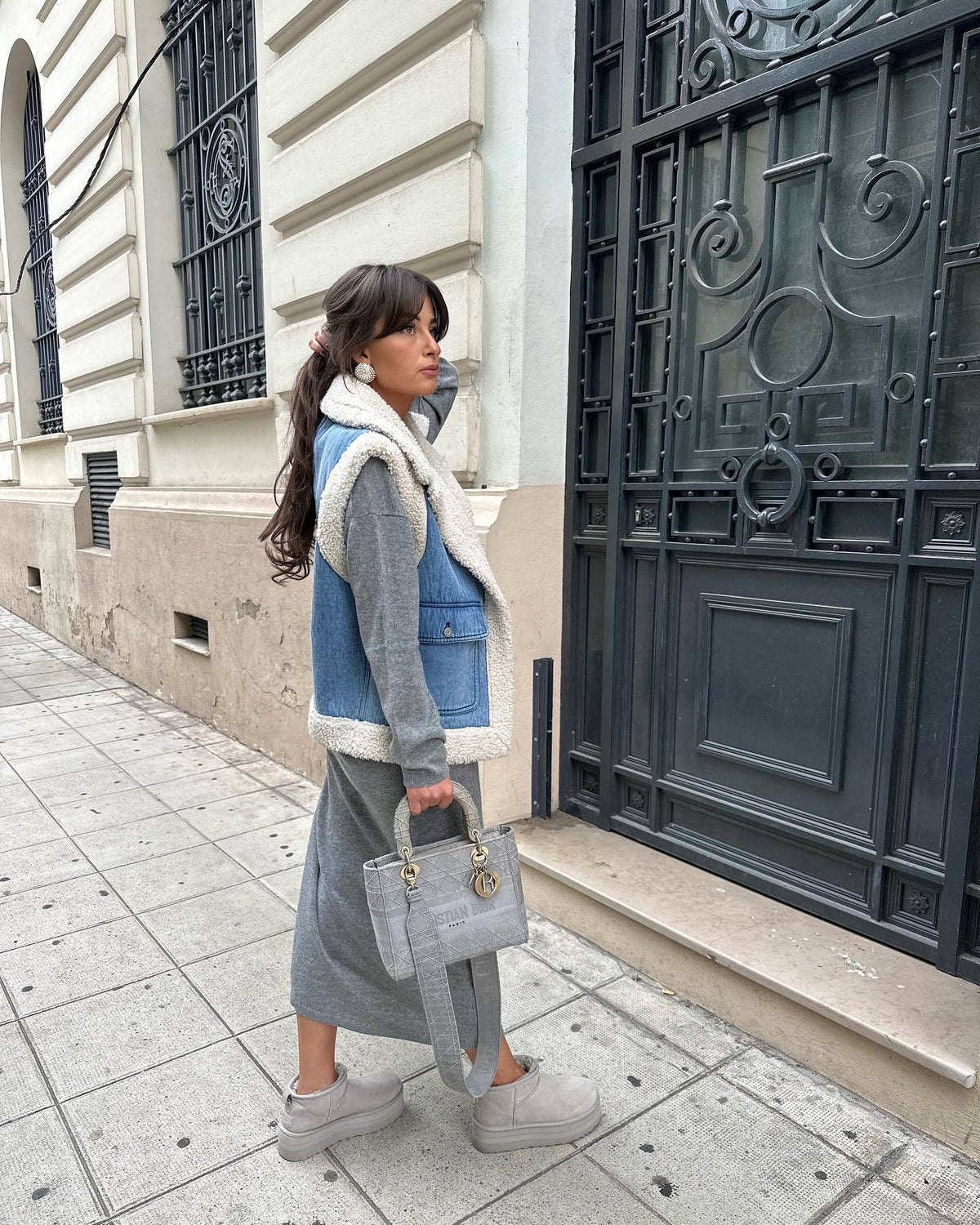 Petronilla | Vintage Denim Vest with Shearling Faux
