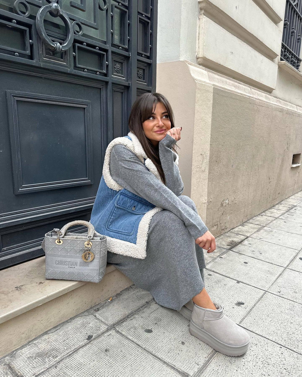 Petronilla | Vintage Denim Vest with Shearling Faux