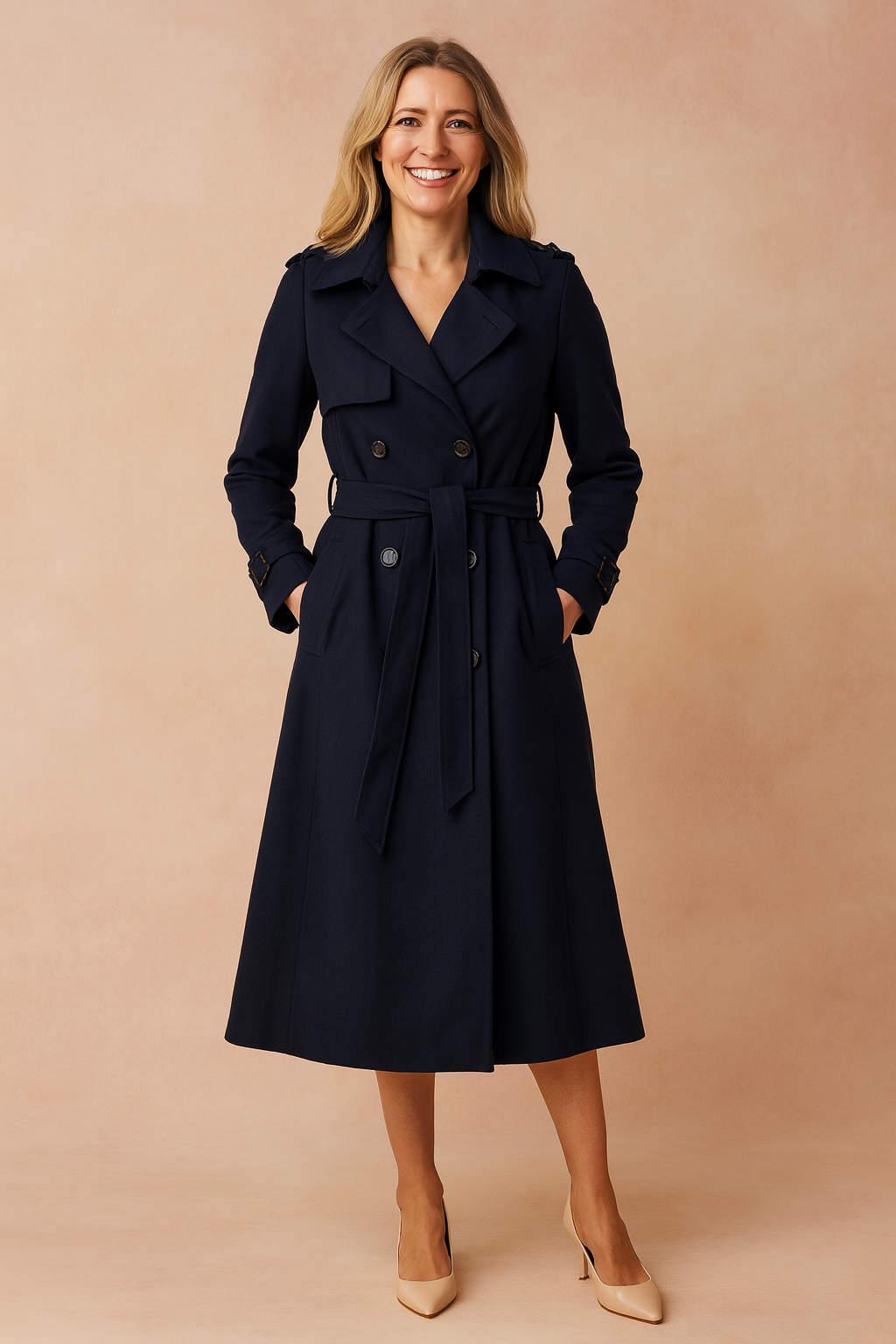 Melissa | Long Trench Coat with Buckle Belt Detail