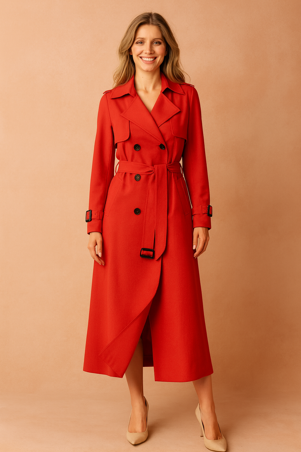 Melissa | Long Trench Coat with Buckle Belt Detail
