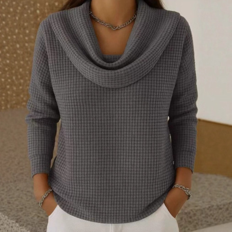 Cirilla | Warm Honeycomb Knit Sweater with Cascade Neckline