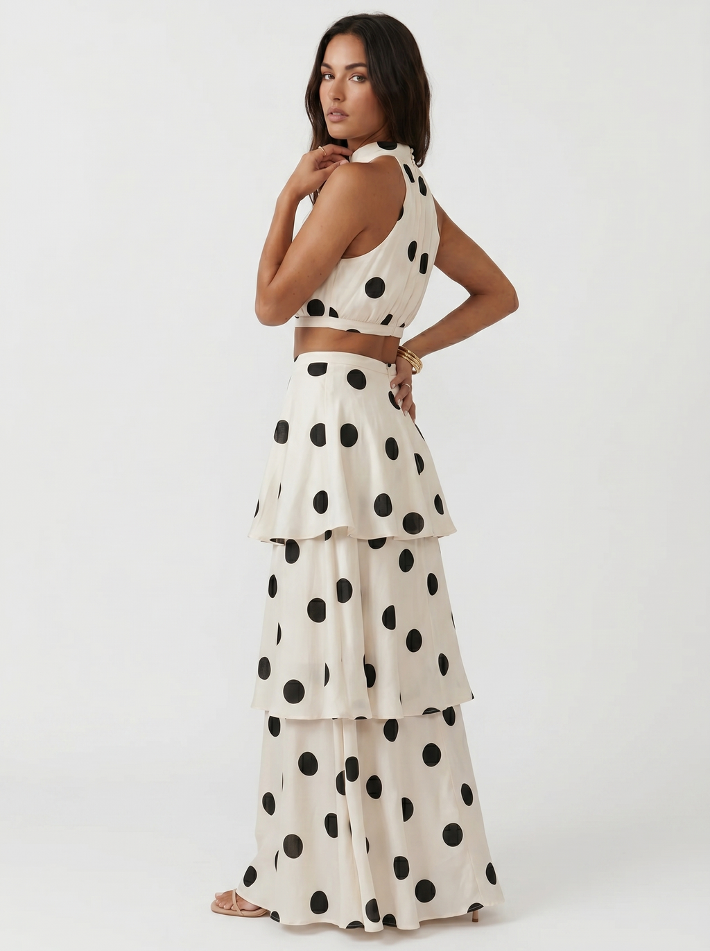 Two-Piece Top Set & Long Skirt with Polka Dot