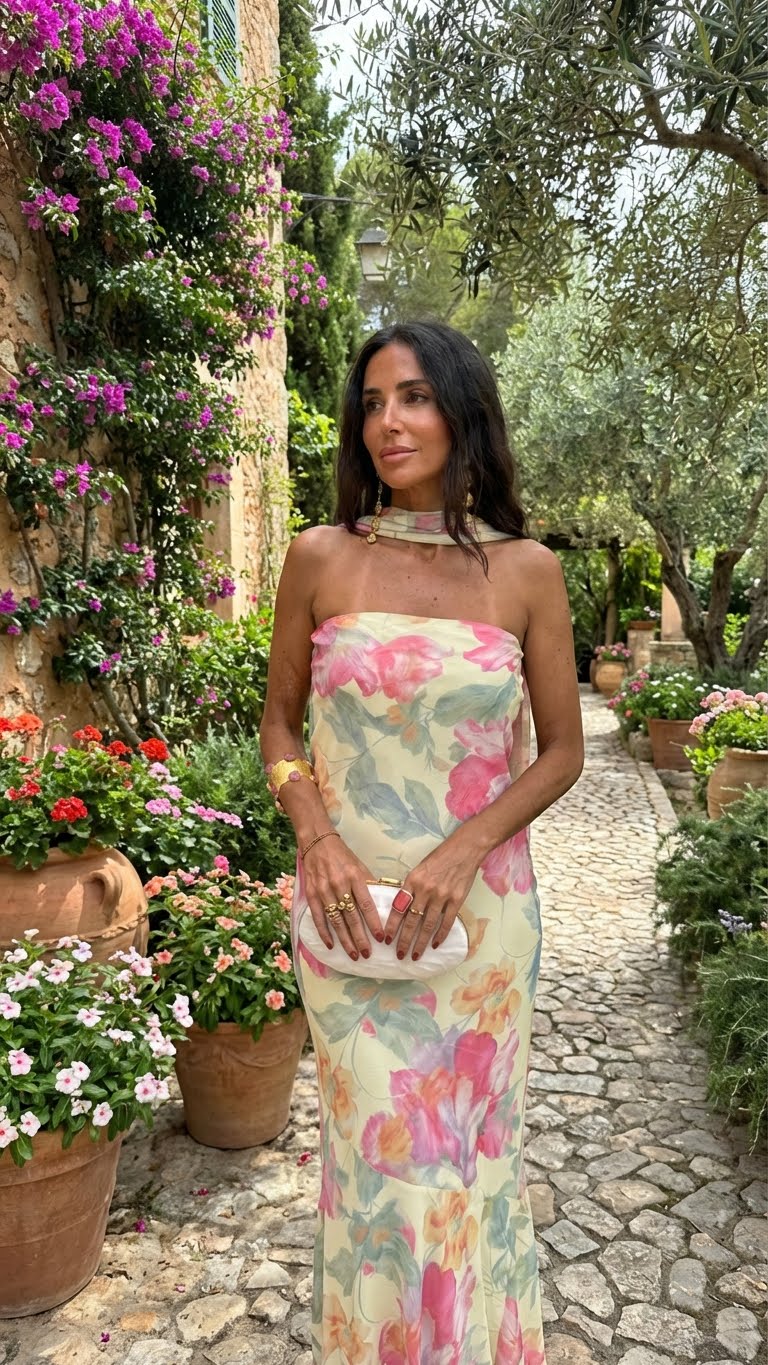 Capri — Long without Spalline Floral Acquerello Dress
