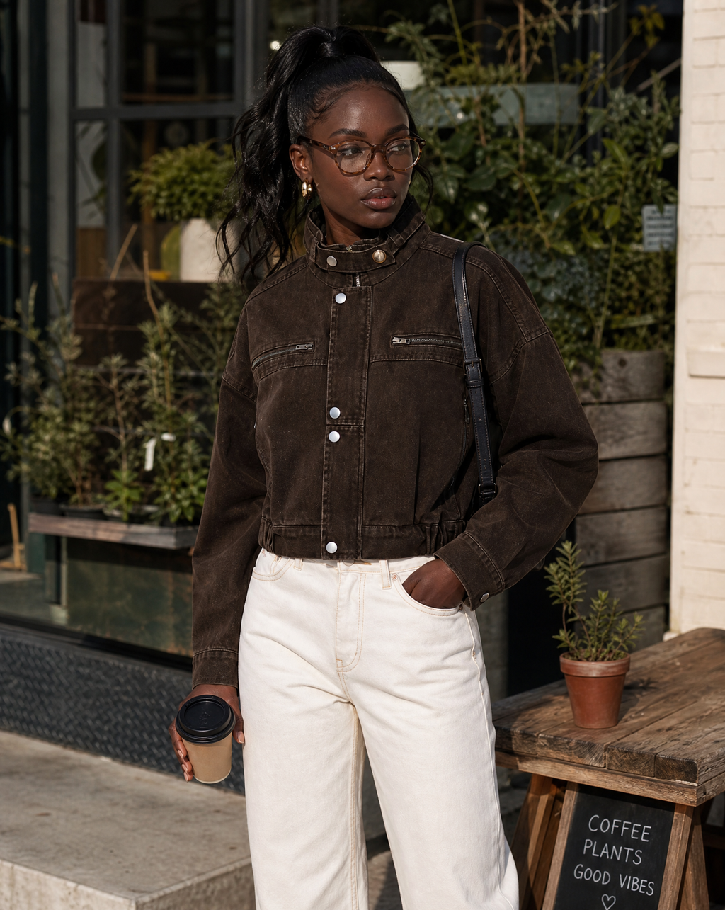 Placida | Short Structured Denim Brown Jacket