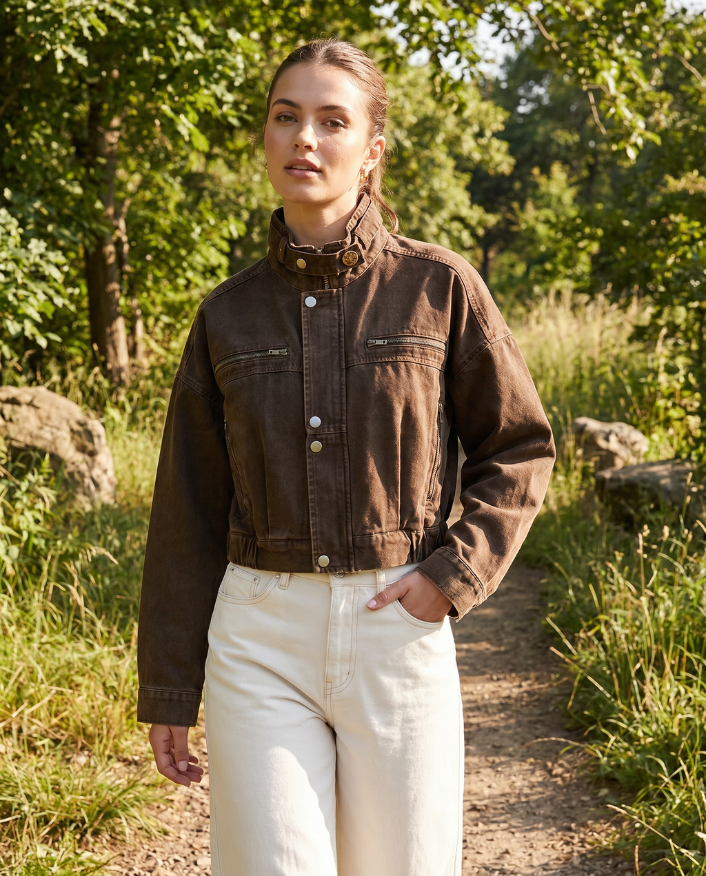Placida | Short Structured Denim Brown Jacket