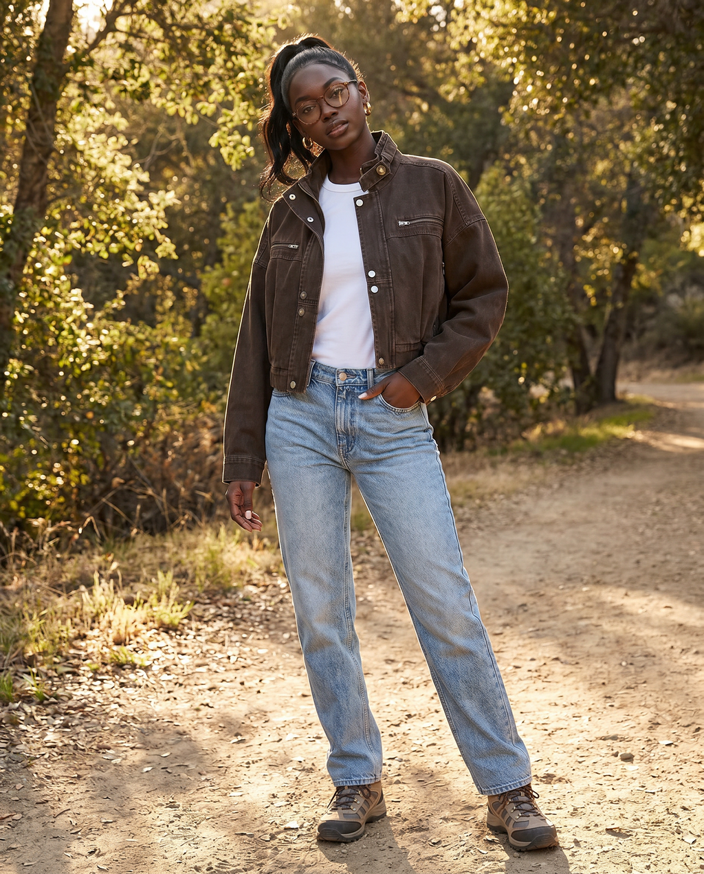 Placida | Short Structured Denim Brown Jacket