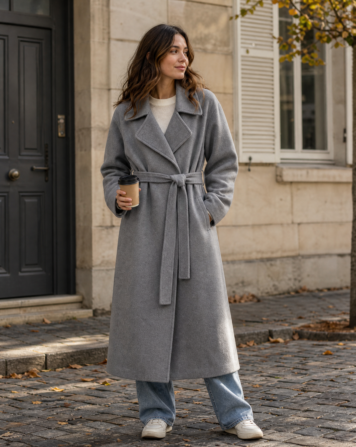 Rossella | Long Timeless Wool-Blend Coat with Tie Belt
