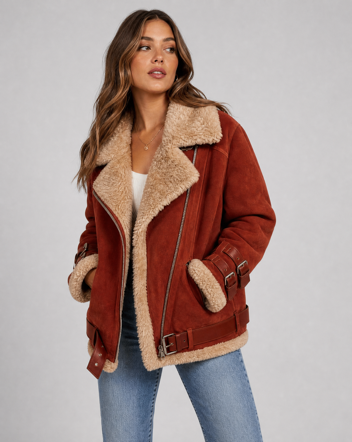 Vittorina | Premium Faux Shearling Jacket with Belt and Pockets