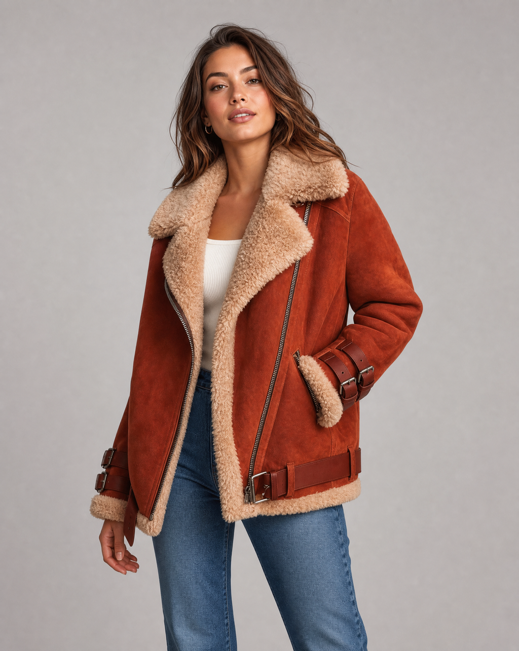 Vittorina | Premium Faux Shearling Jacket with Belt and Pockets