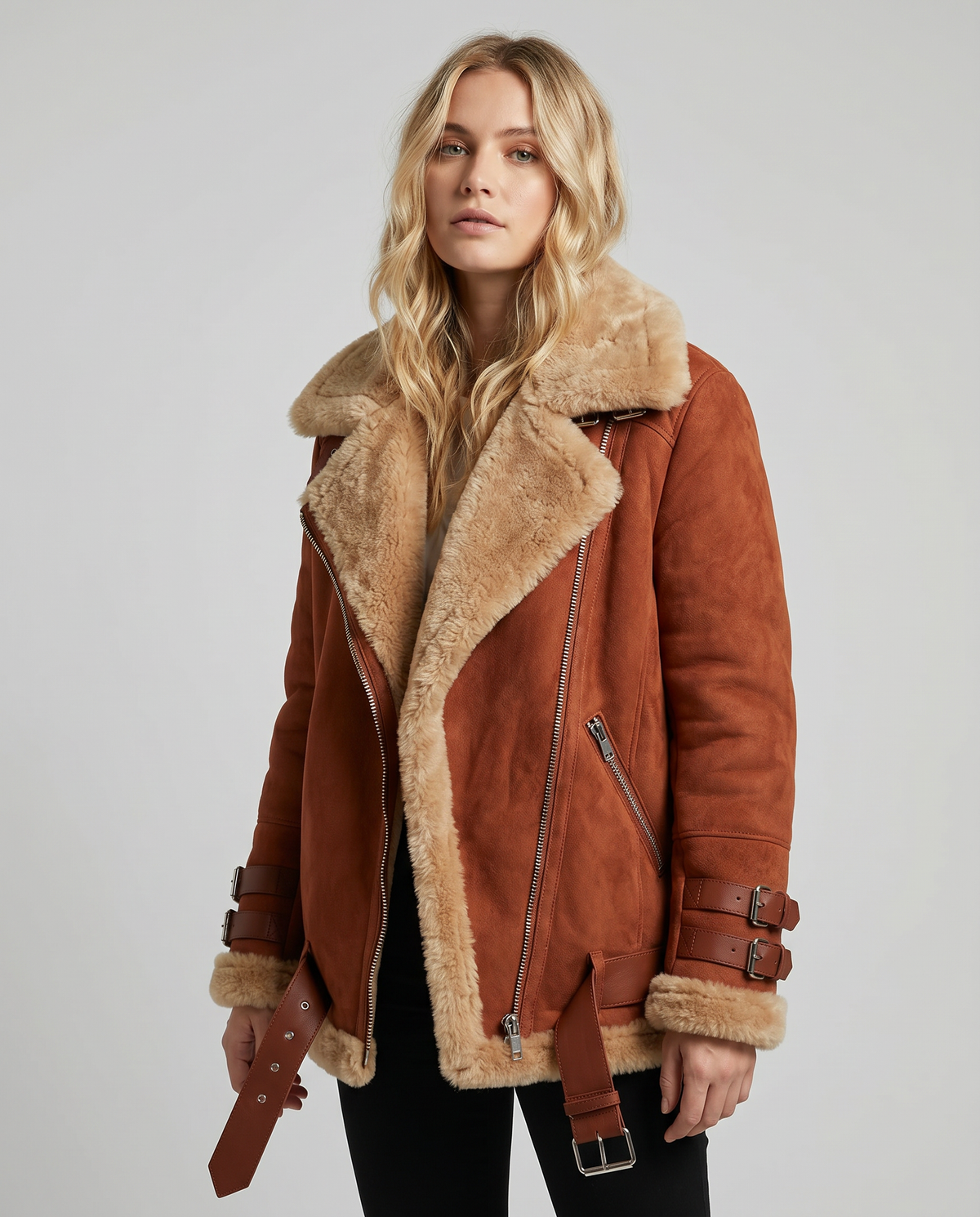 Vittorina | Premium Faux Shearling Jacket with Belt and Pockets