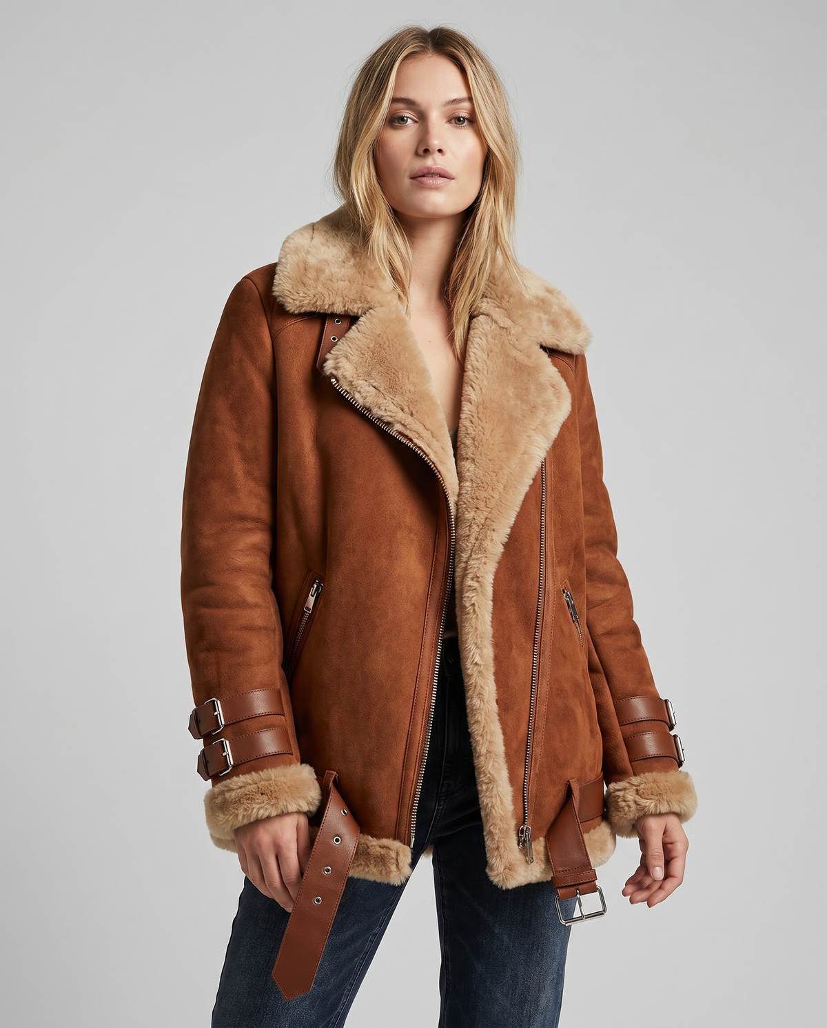 Vittorina | Premium Faux Shearling Jacket with Belt and Pockets