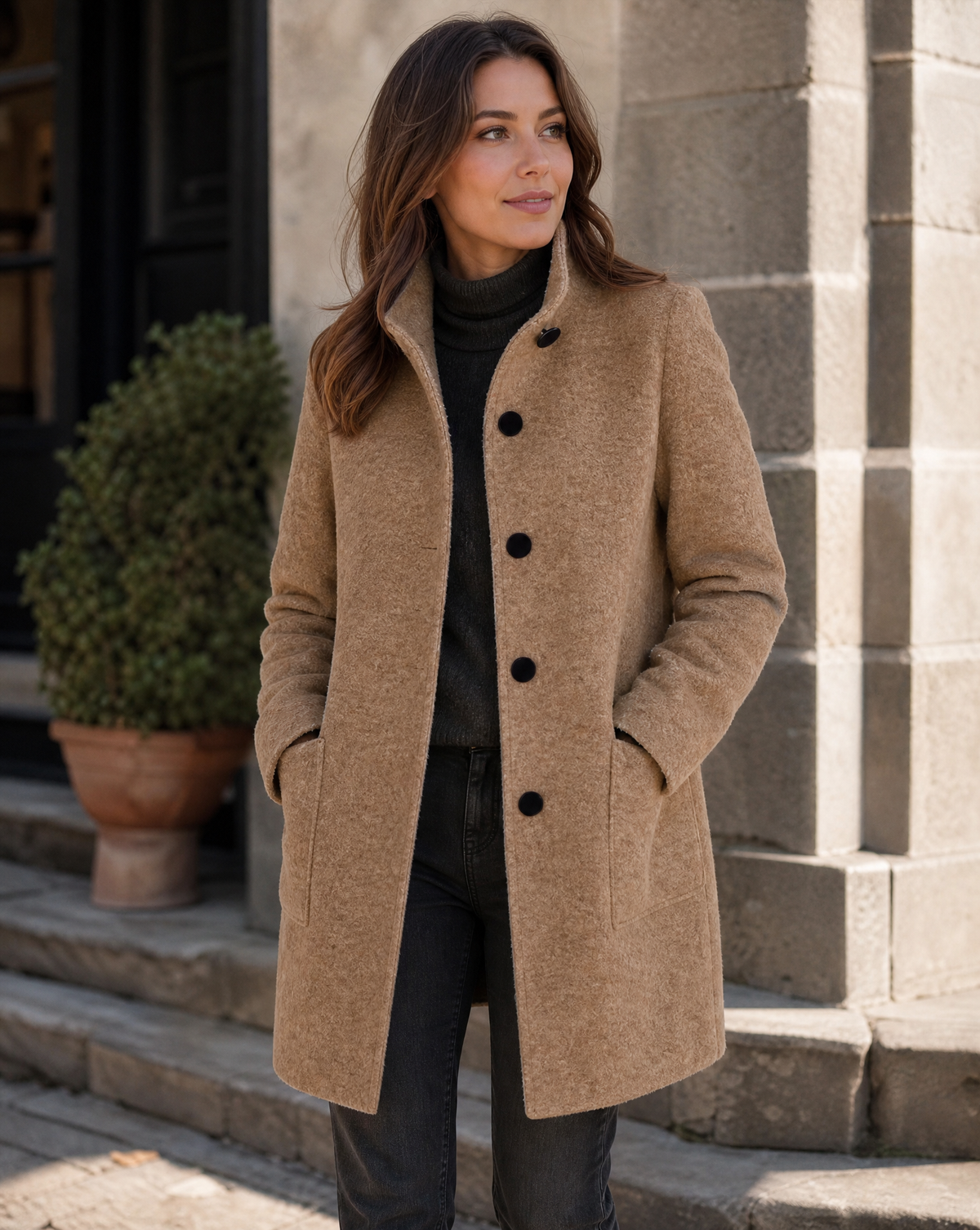 Palmira | Retro Wool Coat with Mandarin Collar