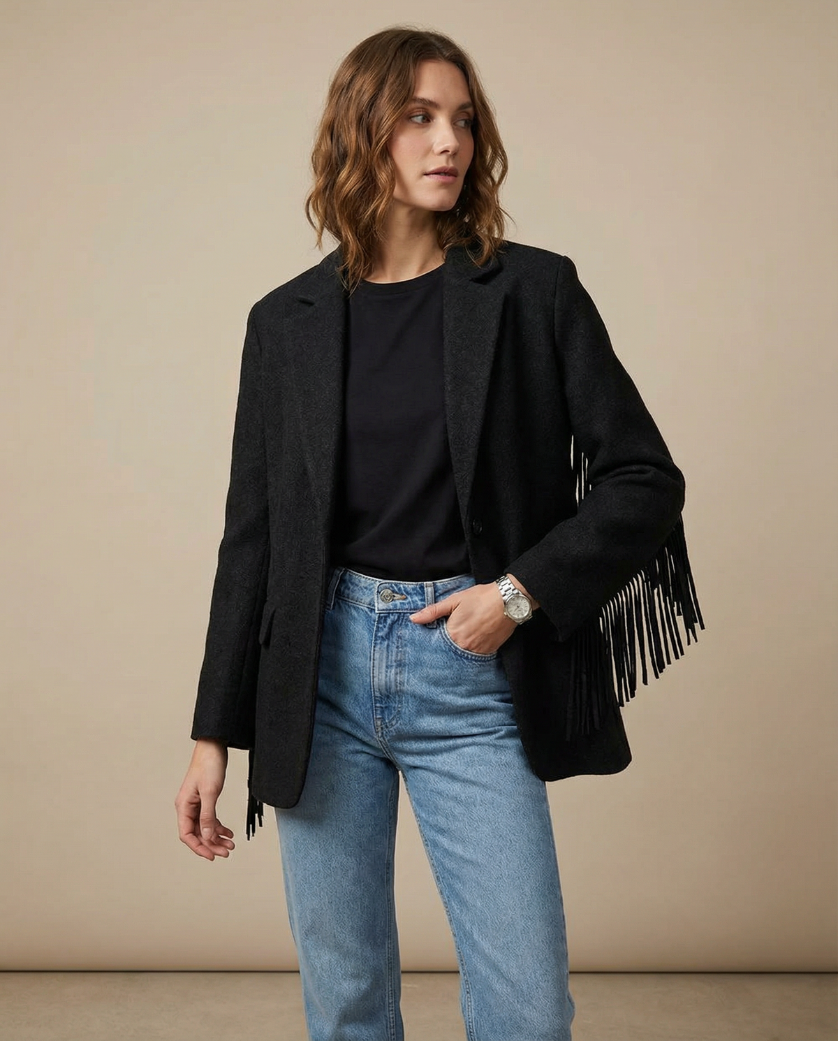 Teresa | Autumn bomber jacket – elegant wool blazer with tassels