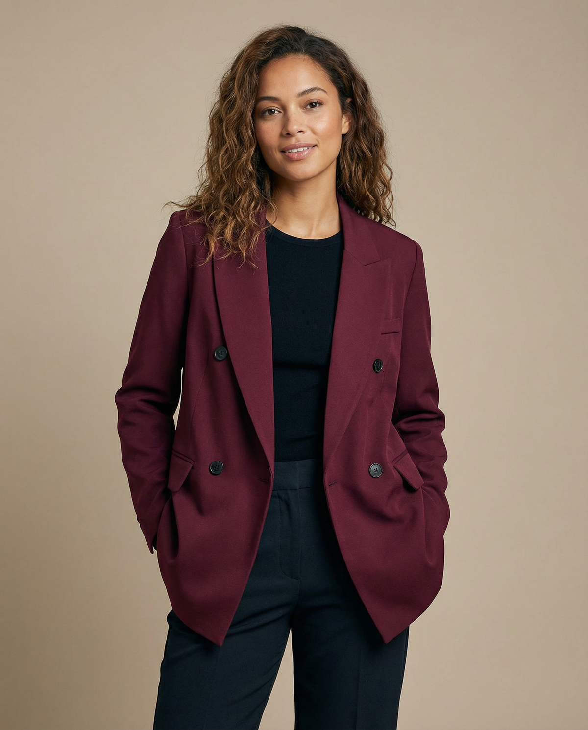 Fulvia | Vintage burgundy blazer – classic double-breasted style for autumnal elegance