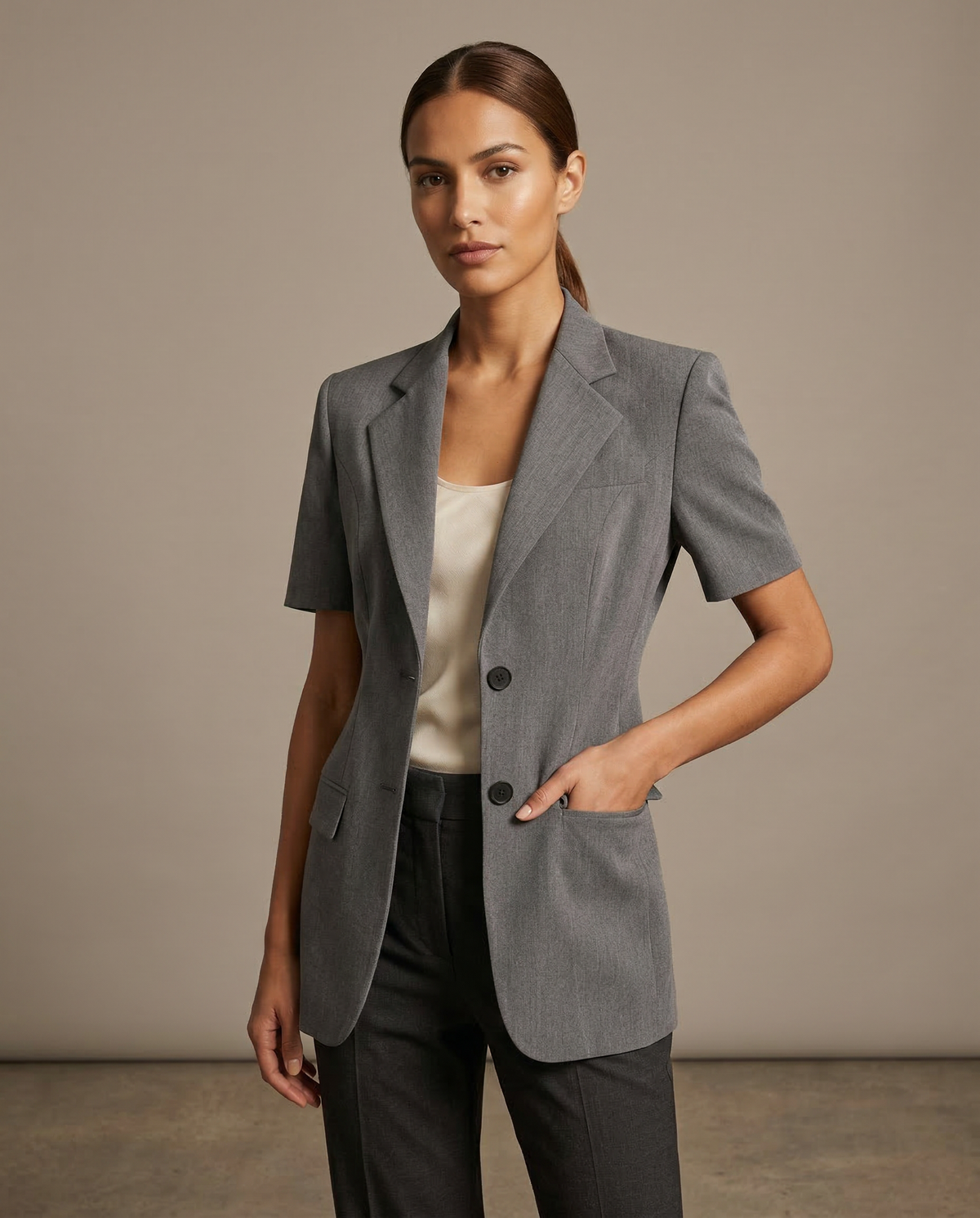 Vanda | Mandarin Style Collar Blazer – Chic Jacket with Linea with Short Sleeve