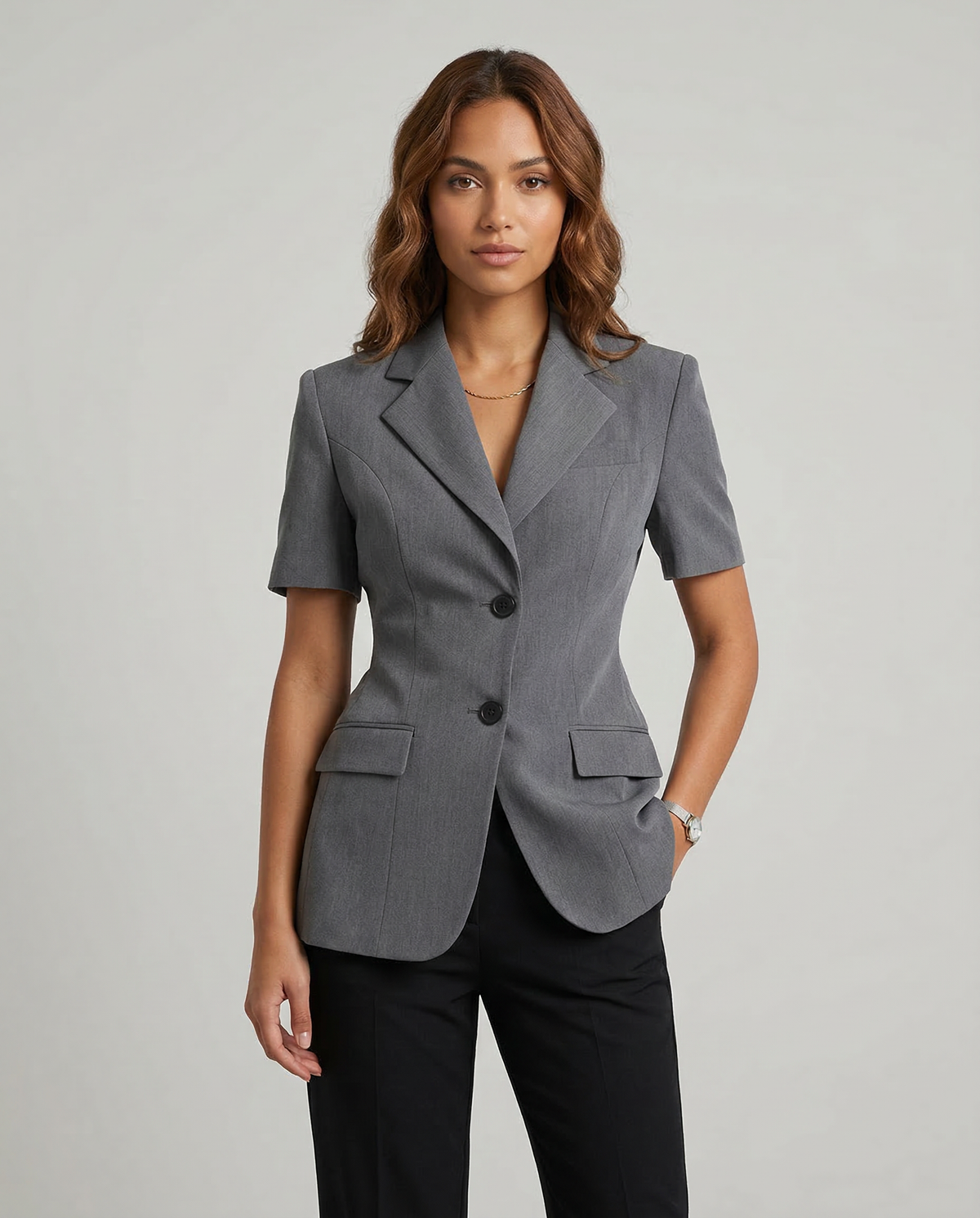 Vanda | Mandarin Style Collar Blazer – Chic Jacket with Linea with Short Sleeve