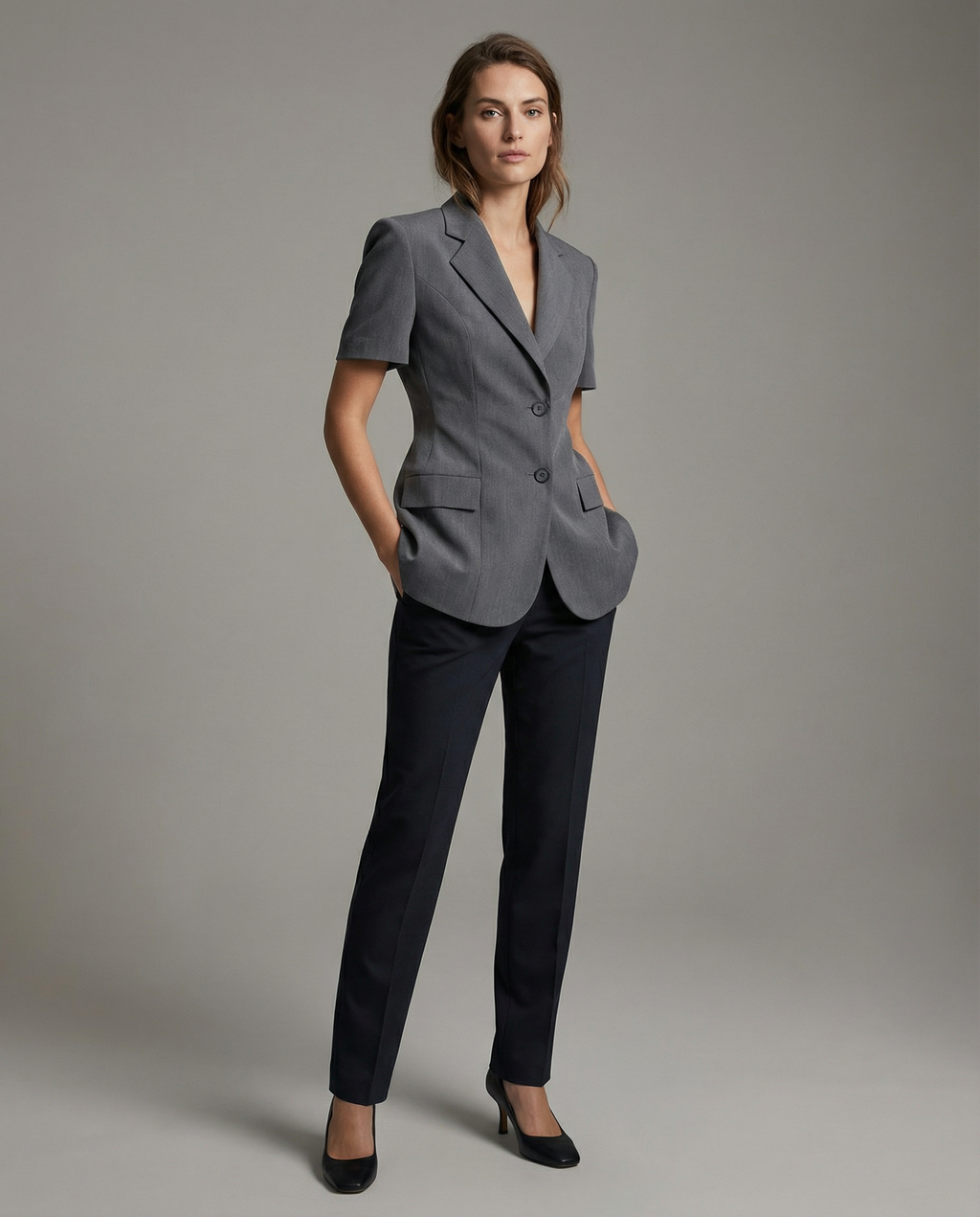 Vanda | Mandarin Style Collar Blazer – Chic Jacket with Linea with Short Sleeve