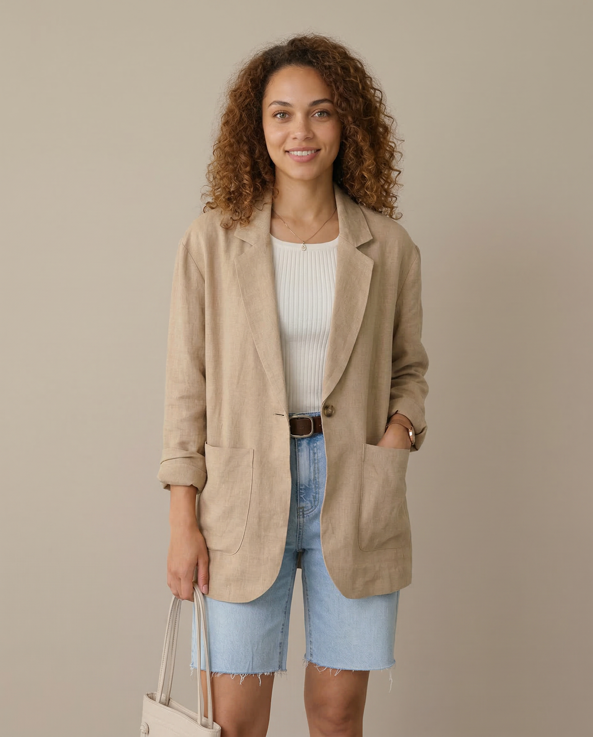 Marta | Mandarin Collar Spigato Blazer – Fit Casual Soft for Primavera & Summer