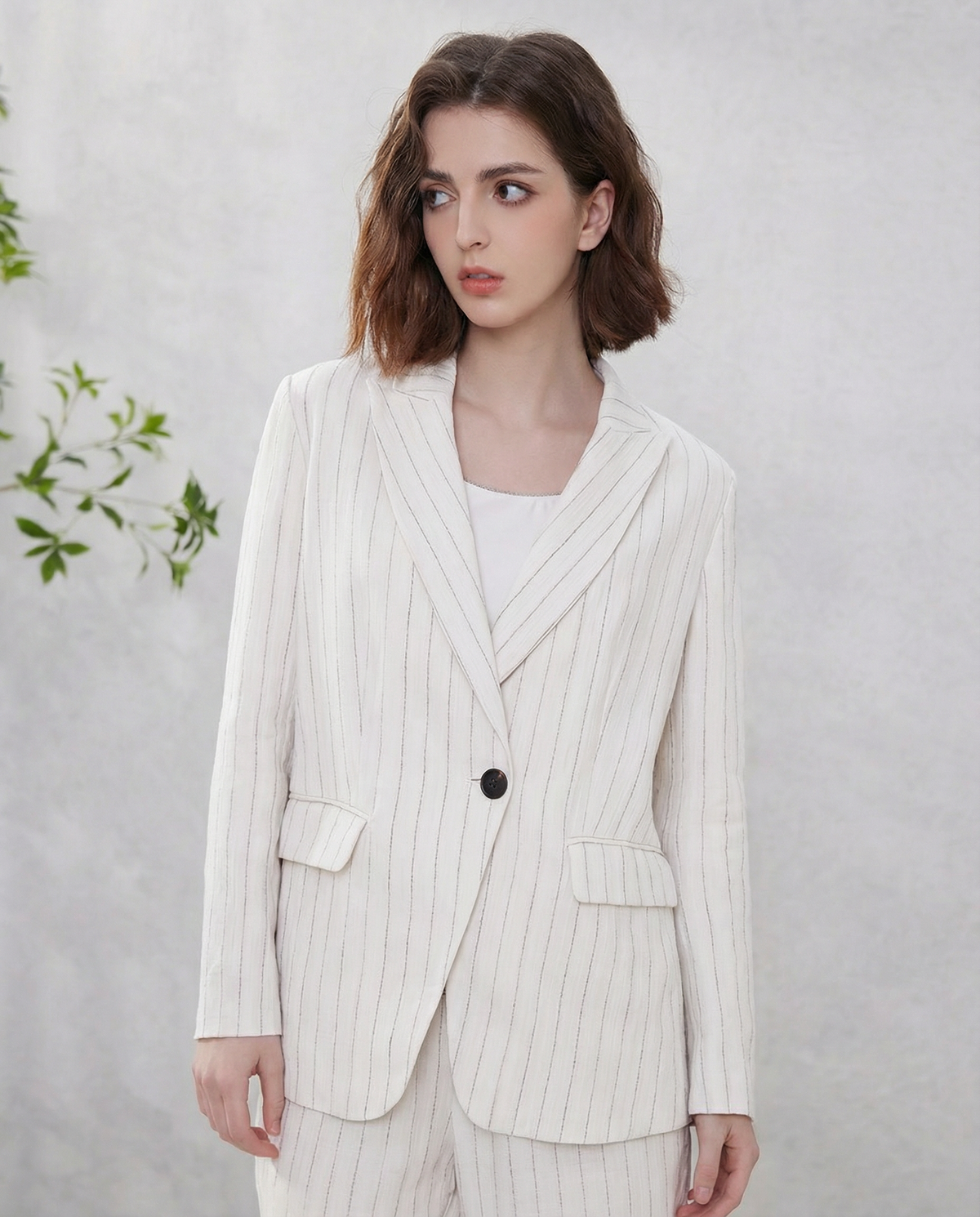 Dorotea | Completo blazer in lino – elegante design a righe per un look chic da ufficio