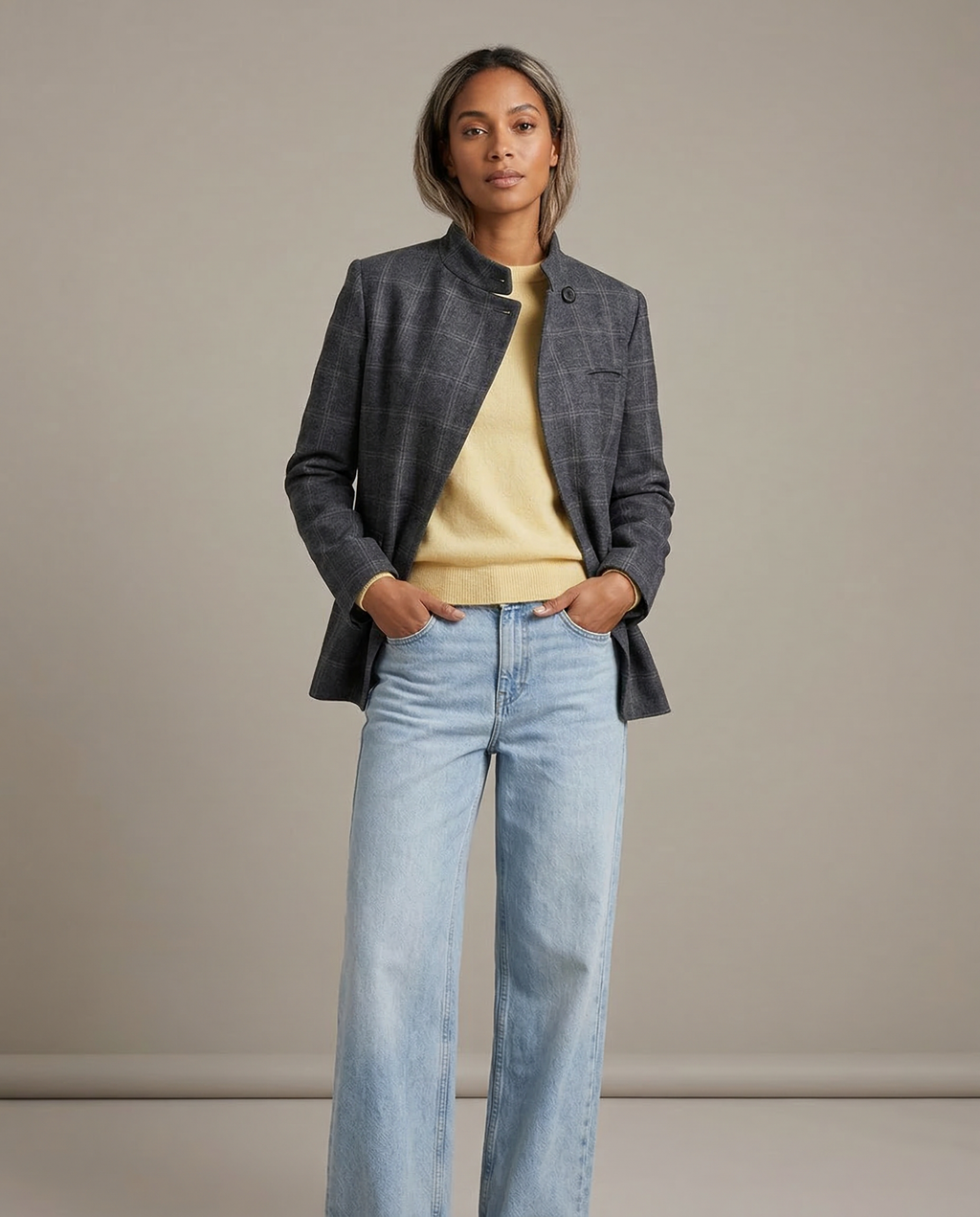 Cinzia | Plaid Blazer – elegant single-button long-sleeve jacket
