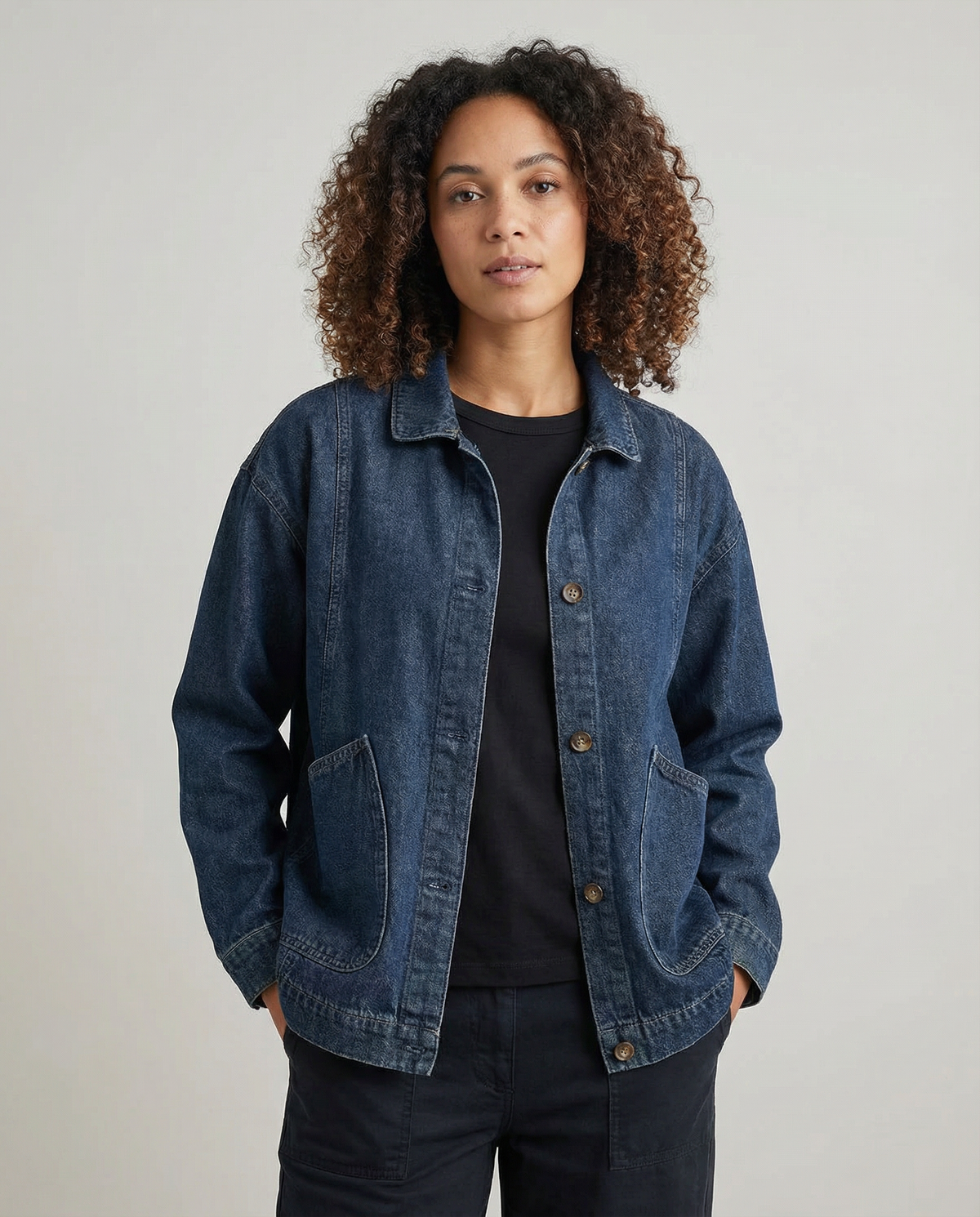 Rina | Oversized Long Denim Jacket with Utility Pockets