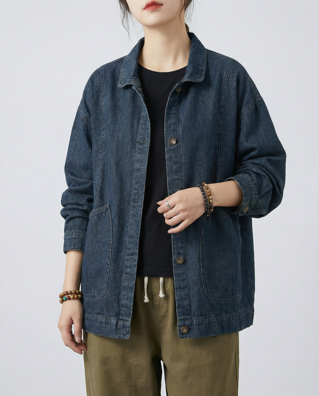 Rina | Long Oversized Denim Jacket with Pockets Utility