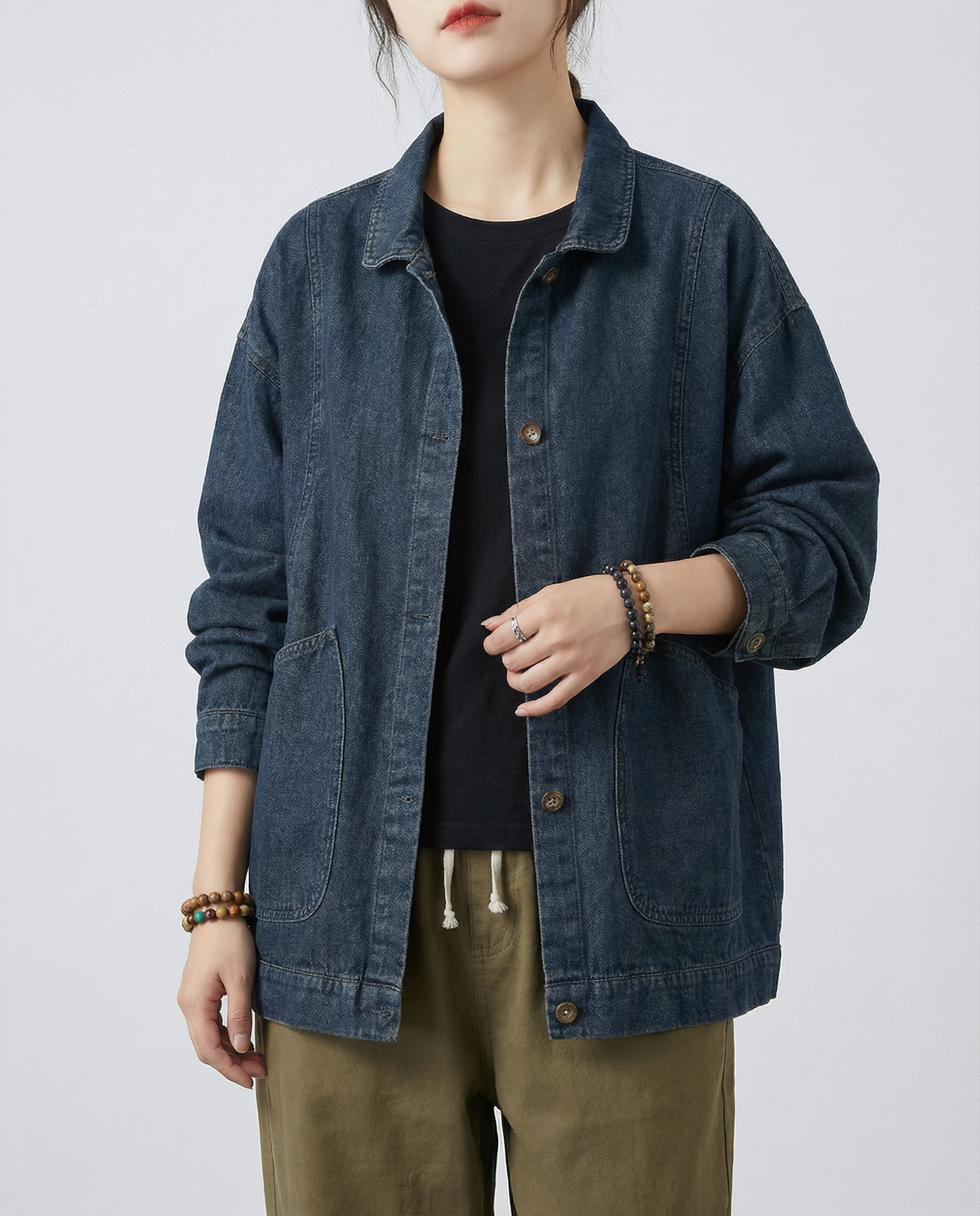 Rina | Long Oversized Denim Jacket with Pockets Utility