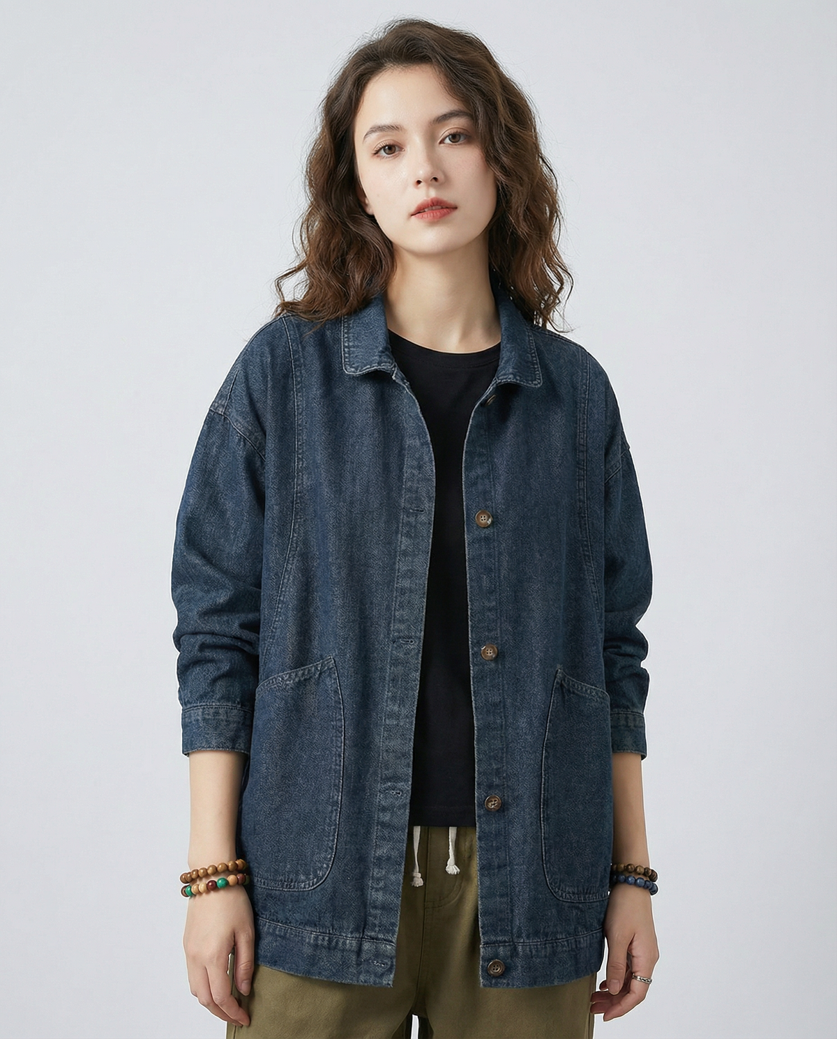Rina | Long Oversized Denim Jacket with Pockets Utility