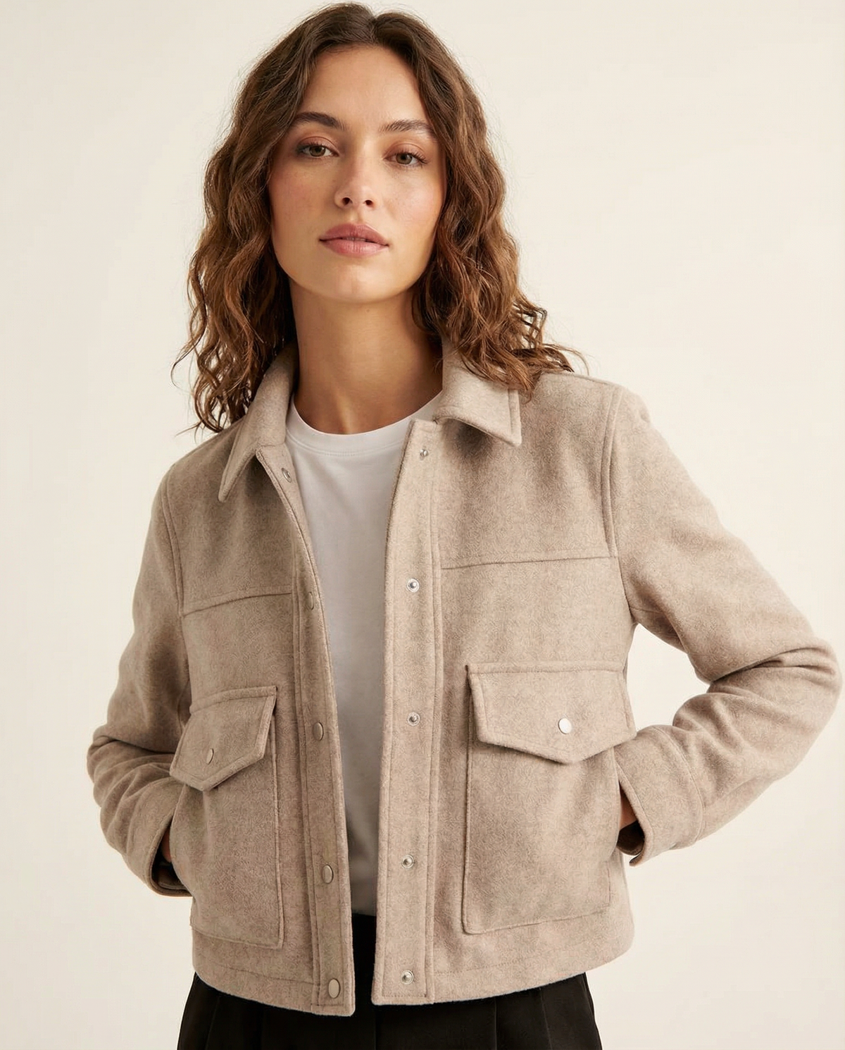 Nicla | Short wool-blend jacket with buttons and structured utility design