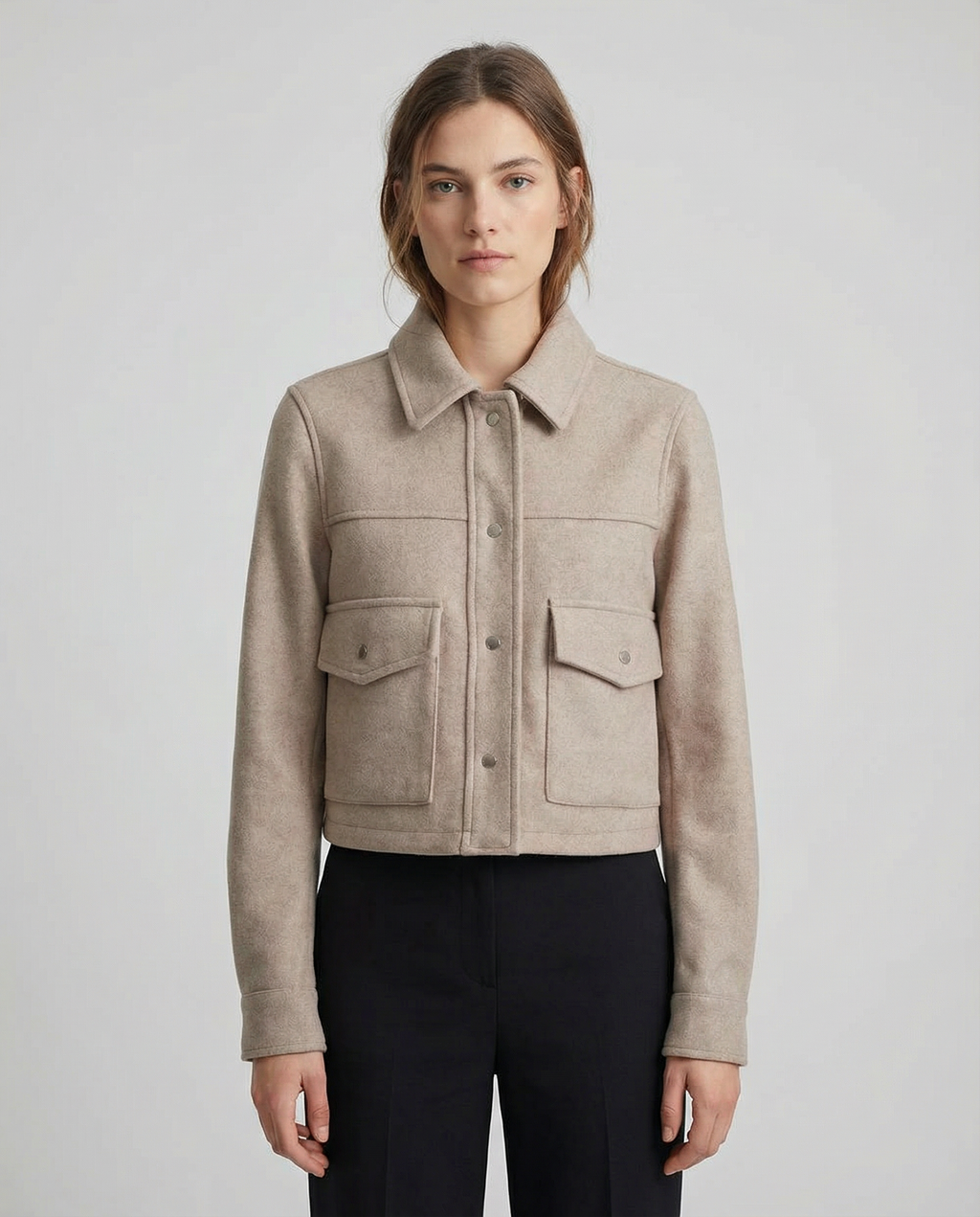 Nicla | Short in Blend Wool Jacket with Buttons & Design Utility Structured