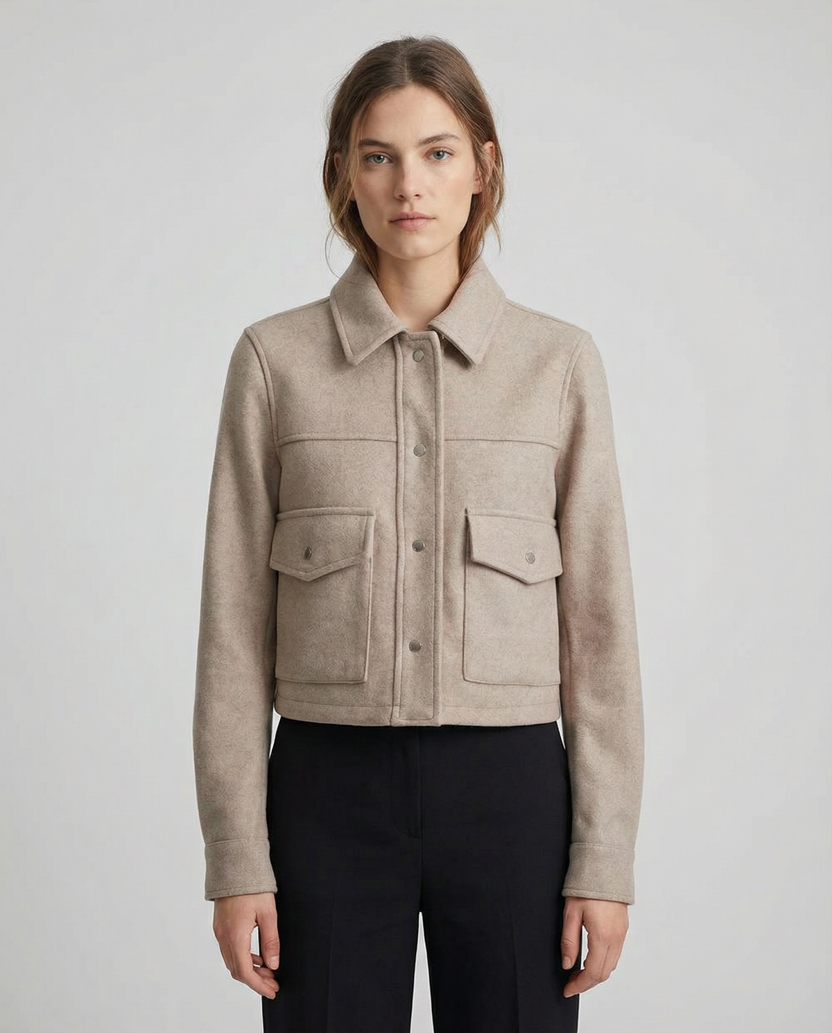 Nicla | Short in Blend Wool Jacket with Buttons & Design Utility Structured