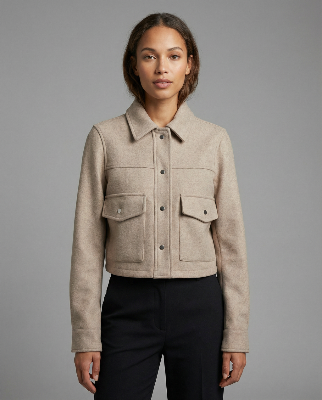 Nicla | Short in Blend Wool Jacket with Buttons & Design Utility Structured