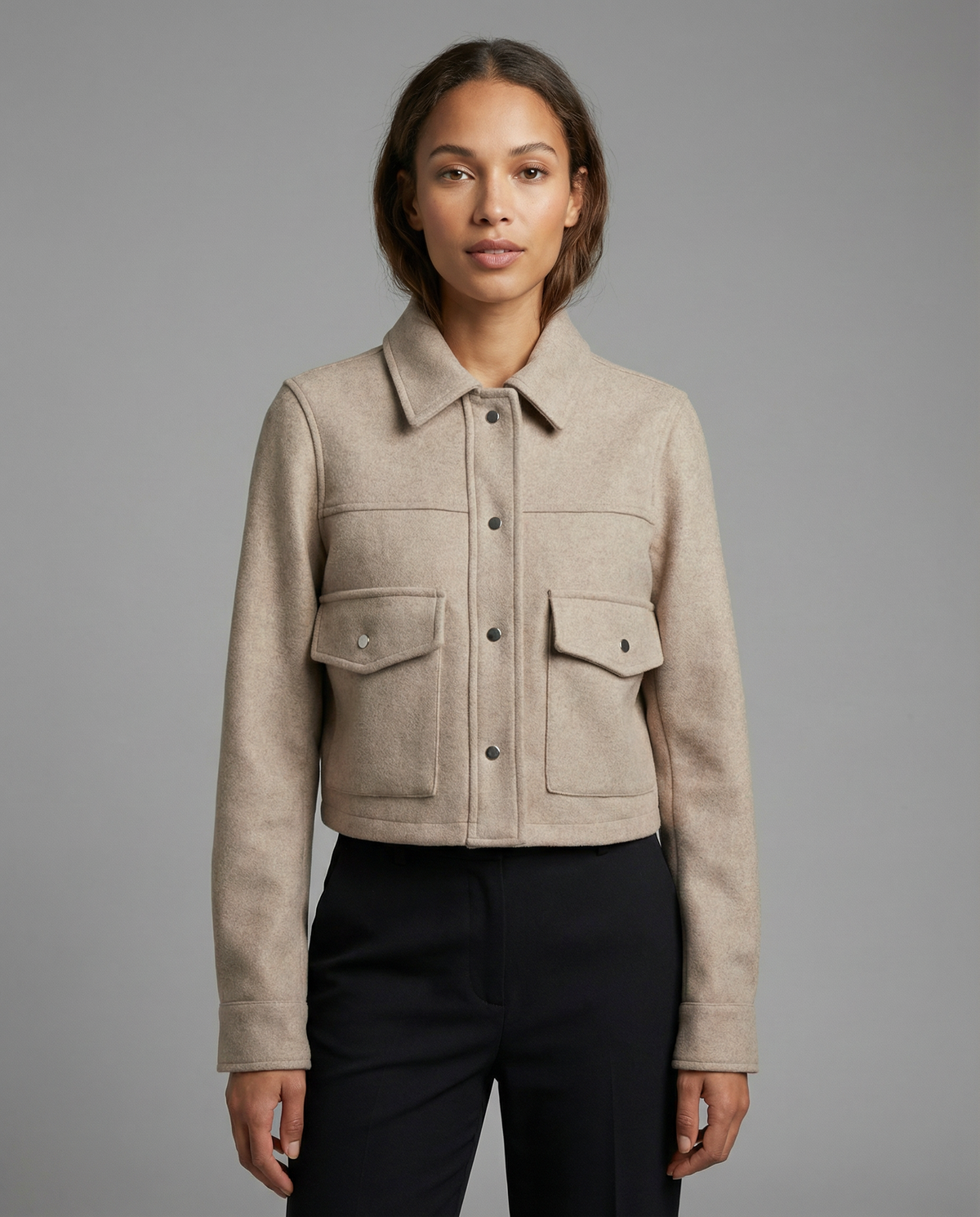 Nicla | Short in Blend Wool Jacket with Buttons & Design Utility Structured