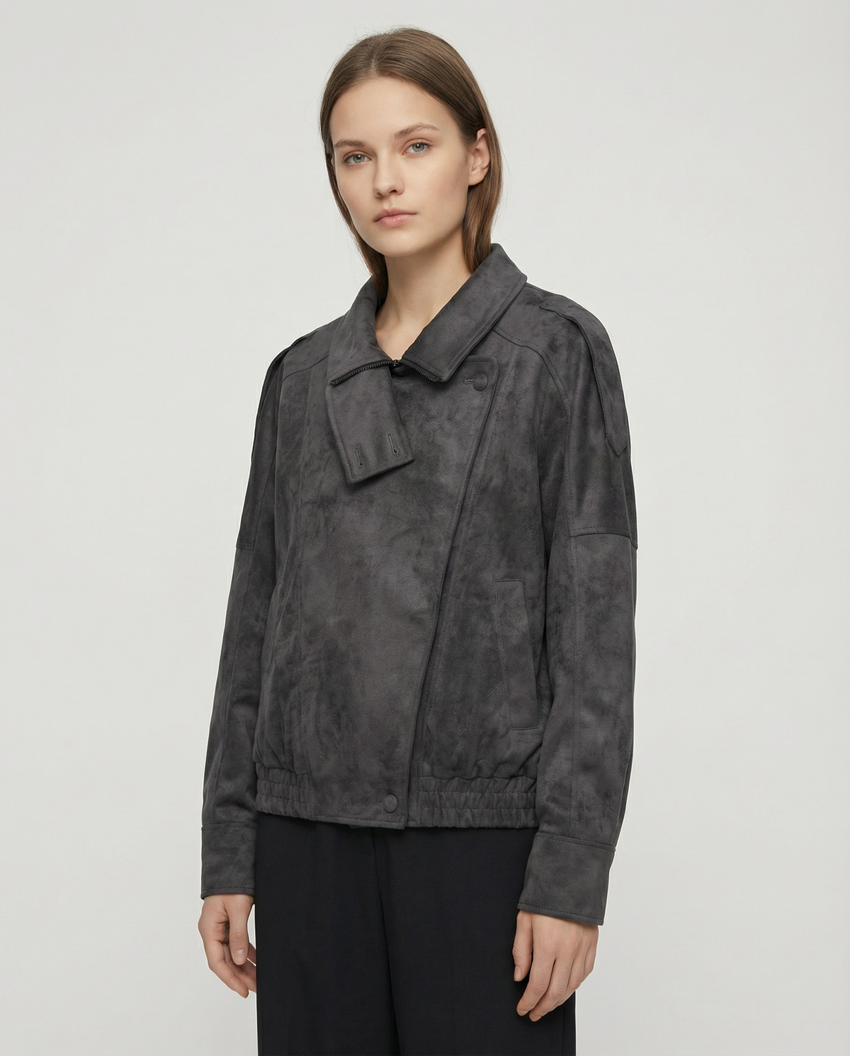 Ramona | Oversized Suede Faux Jacket with Neck Asymmetric