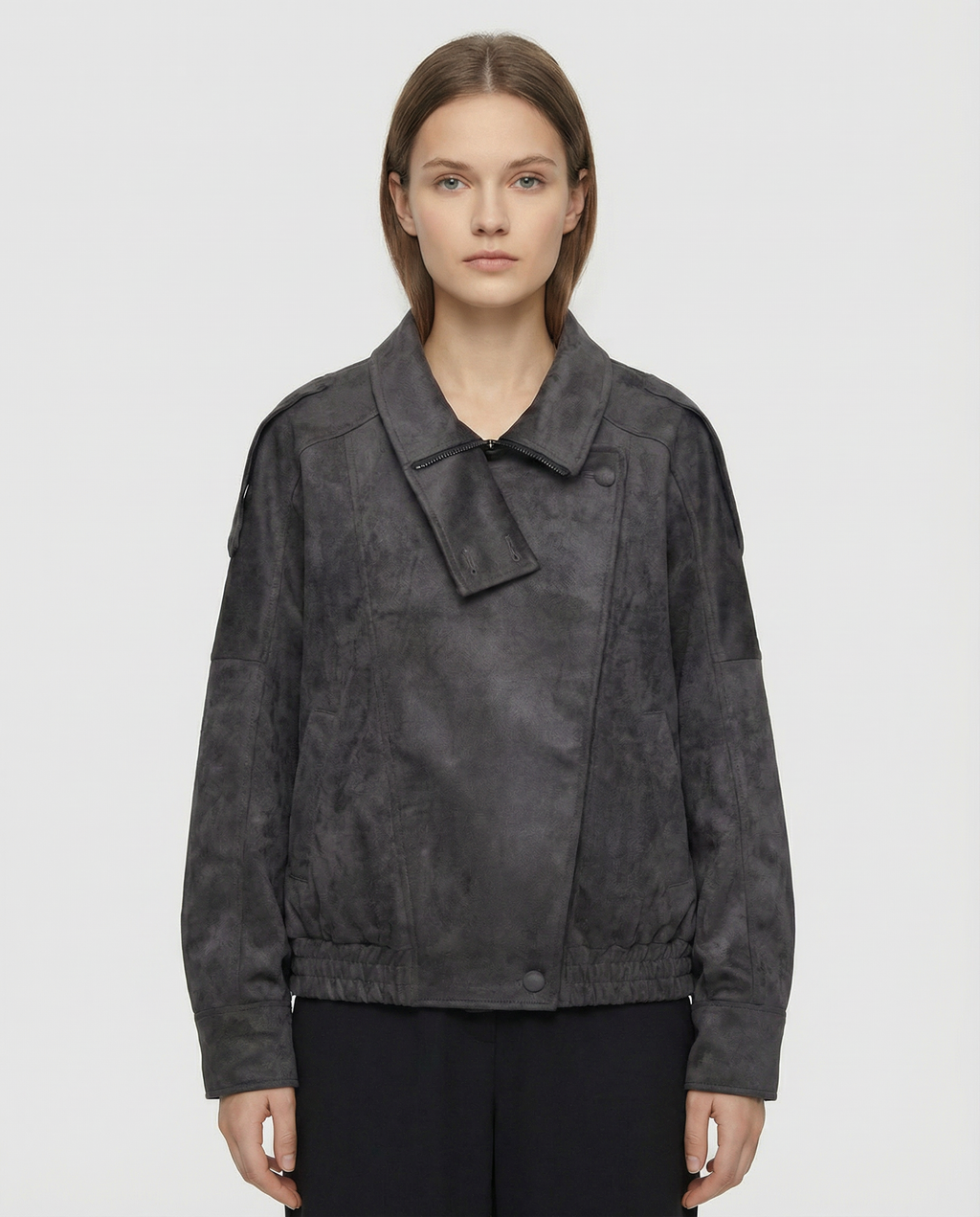 Ramona | Oversized Suede Faux Jacket with Neck Asymmetric