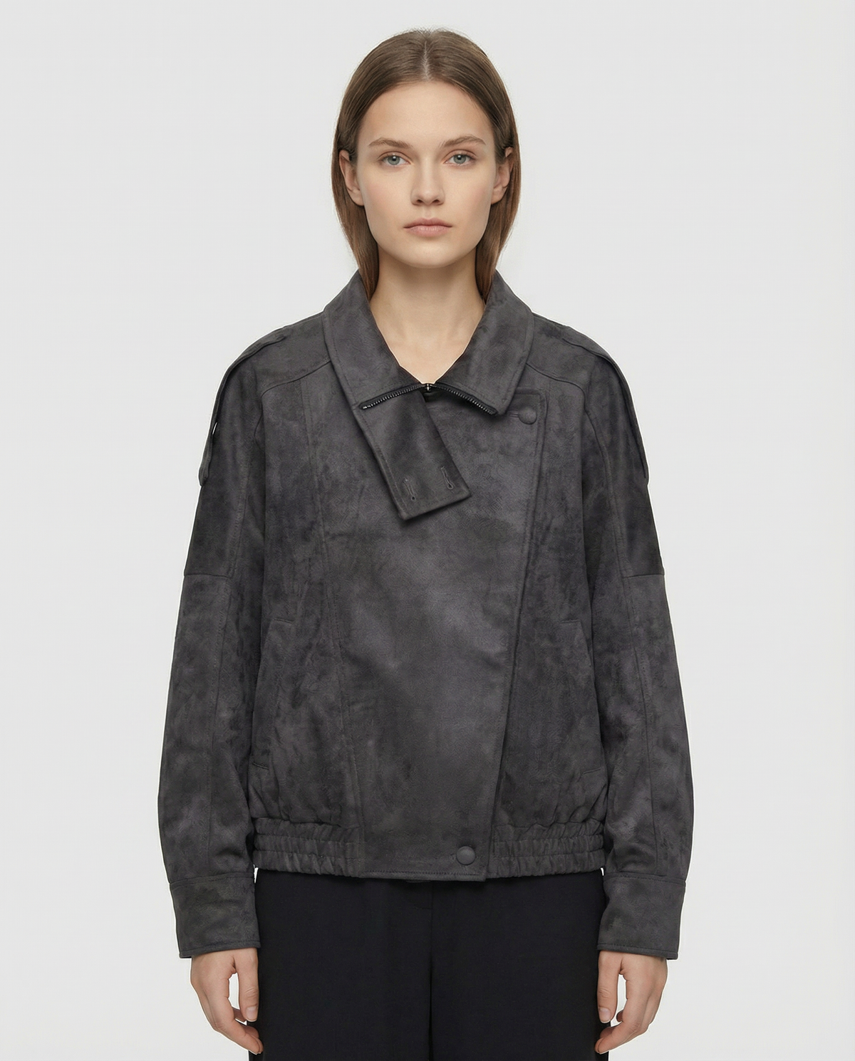 Ramona | Oversized Suede Faux Jacket with Neck Asymmetric