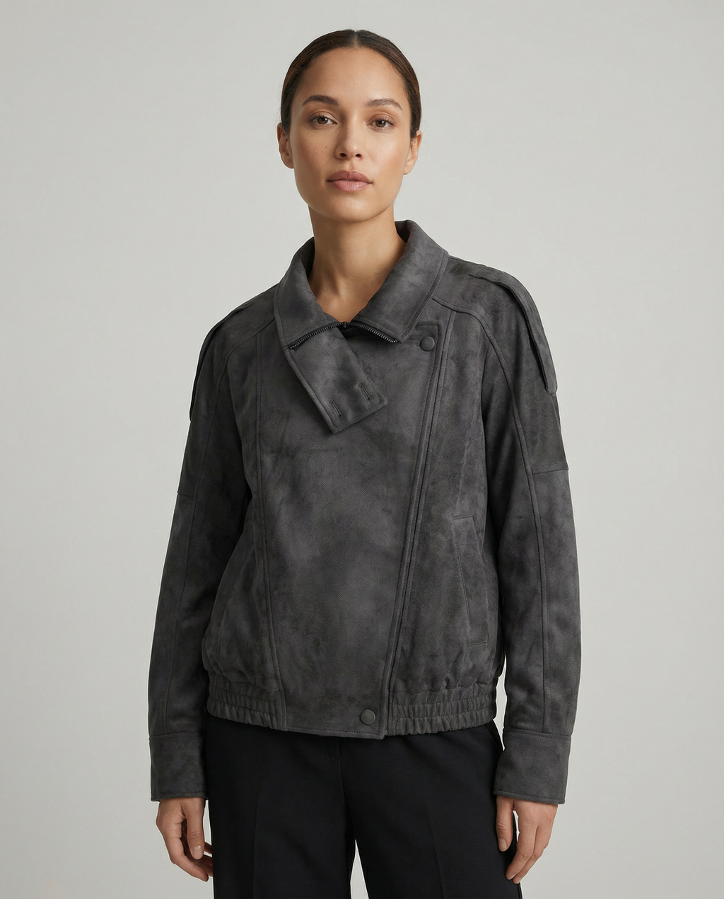 Ramona | Oversized Suede Faux Jacket with Neck Asymmetric