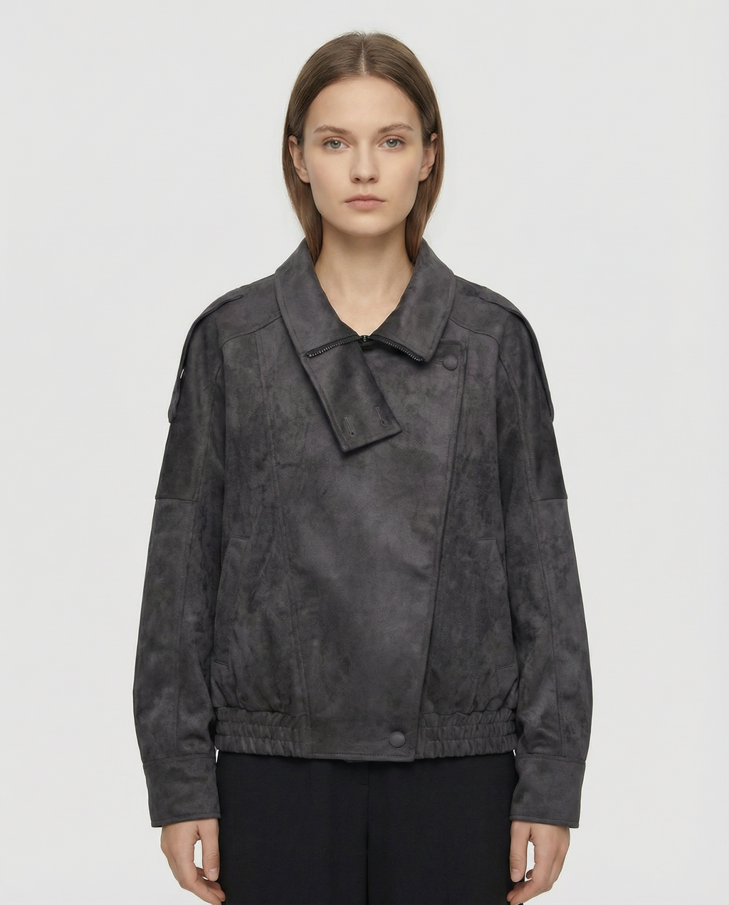 Ramona | Oversized Suede Faux Jacket with Neck Asymmetric
