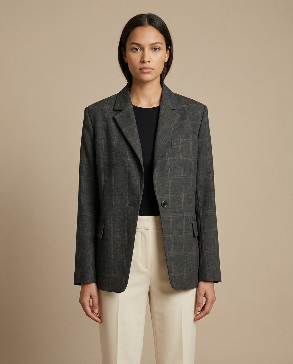Pia | Oversized Checked Blazer with Shoulders Strutturate & Fit Tailored Moderna