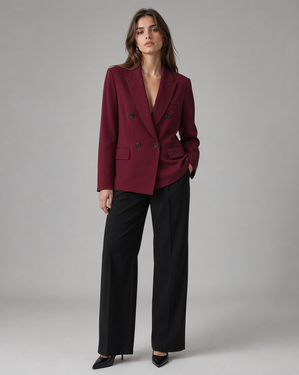 Renata | Oxblood Tailored Single-Button Blazer