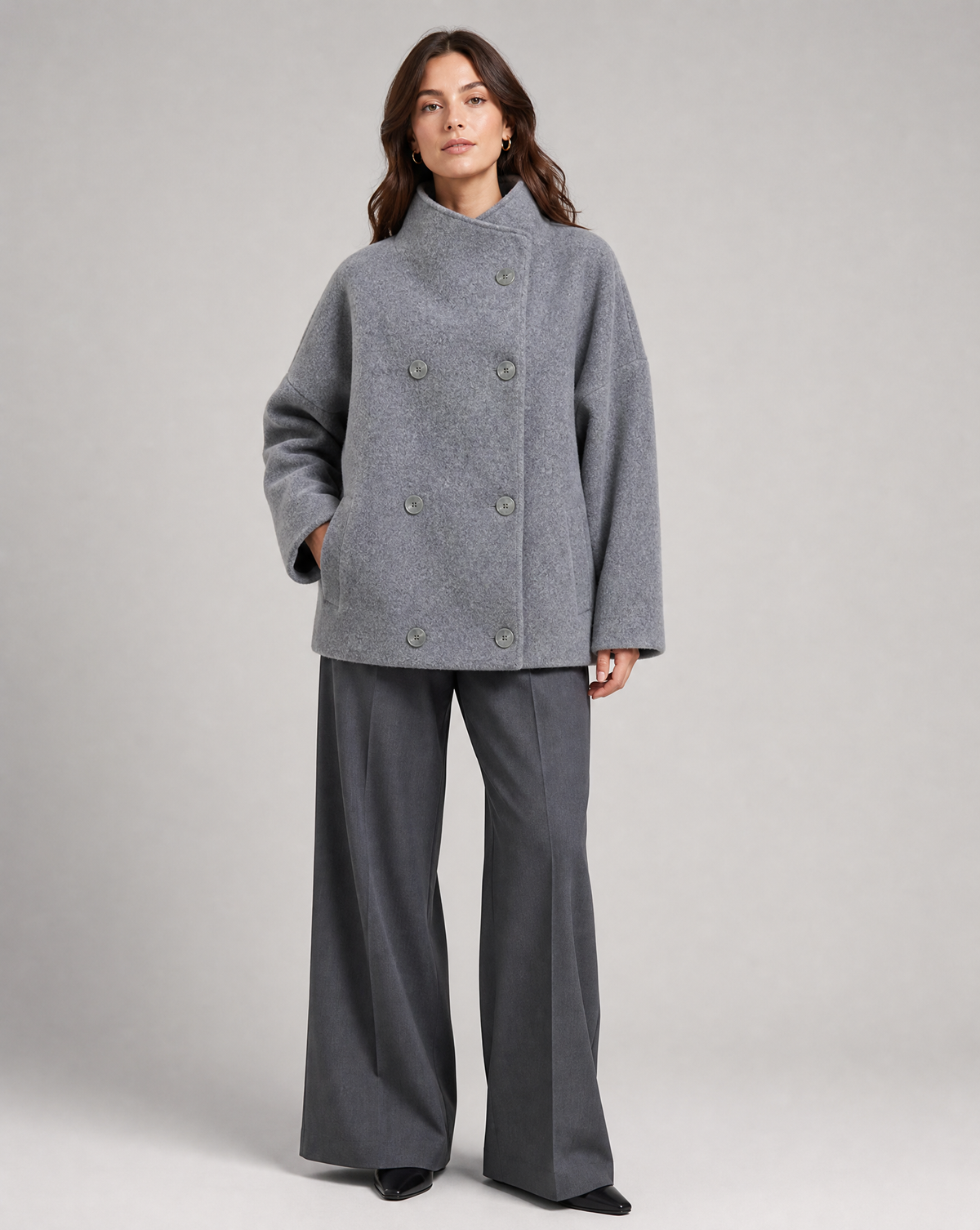 Rina | Pea Coat with Mandarin Collar
