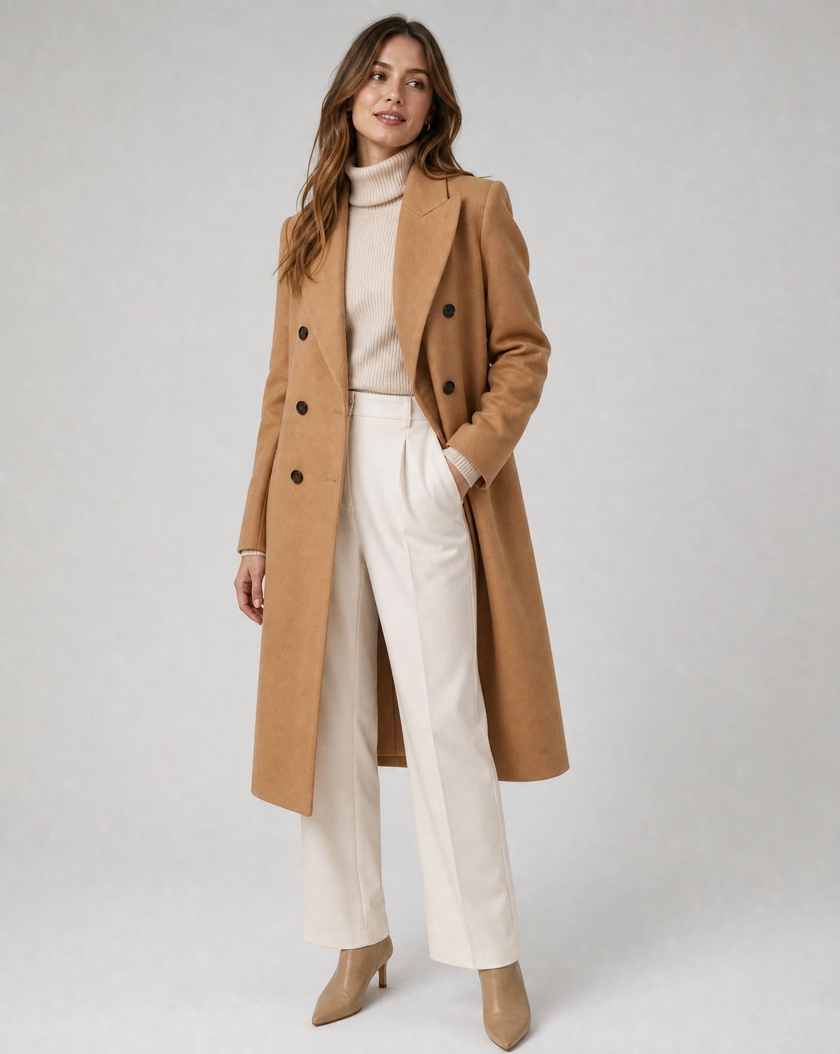 Fausta | Elegant double-breasted tailored coat in wool blend