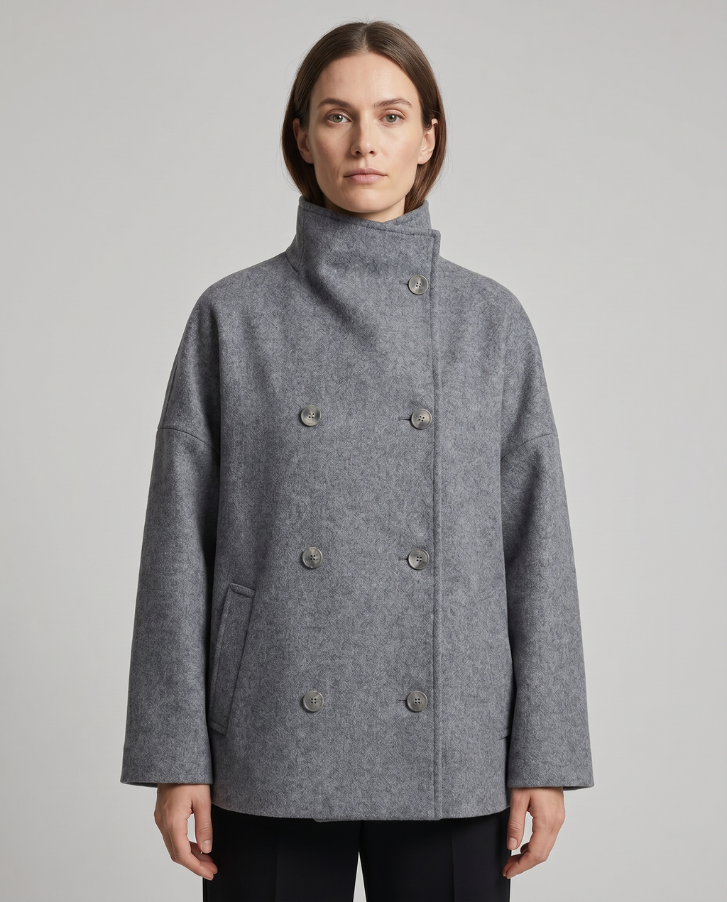 Rina | Pea Coat with Mandarin Collar