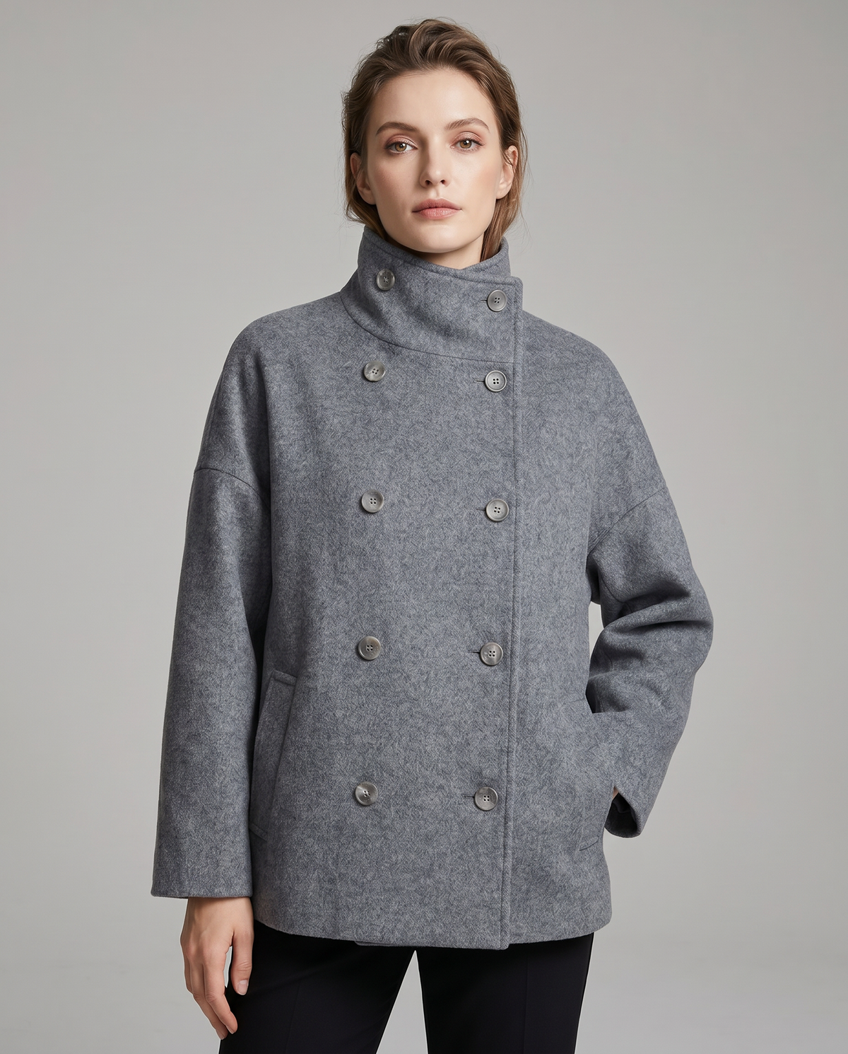Rina | Pea Coat with Mandarin Collar