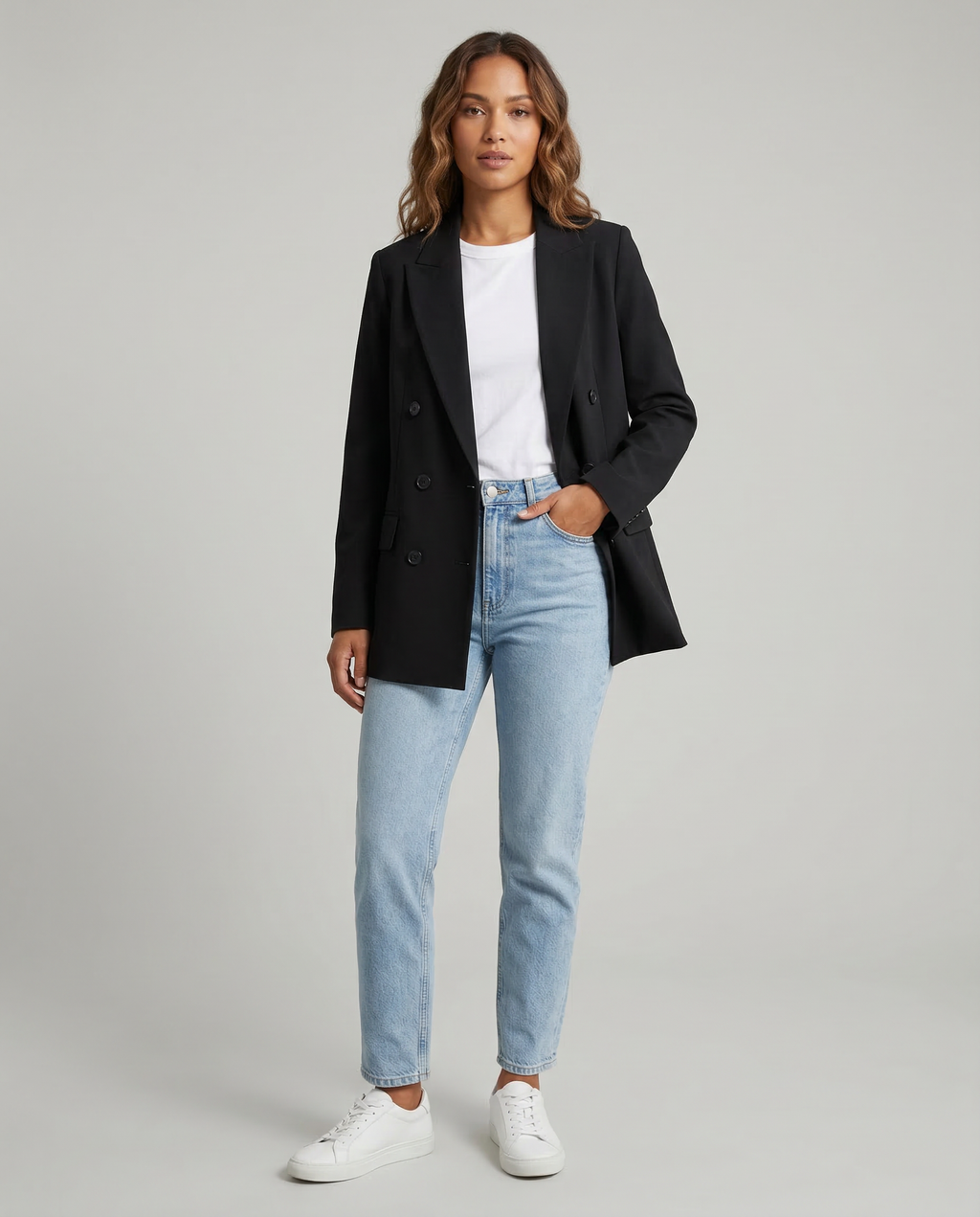 Nina | Black Classic Tailored Double-Breasted Blazer