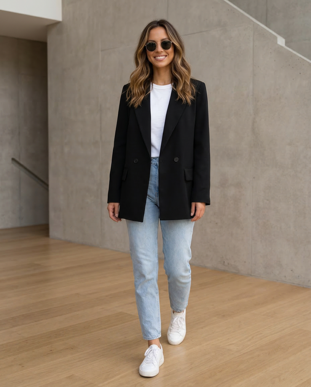 Nina | Black Classic Tailored Double-Breasted Blazer