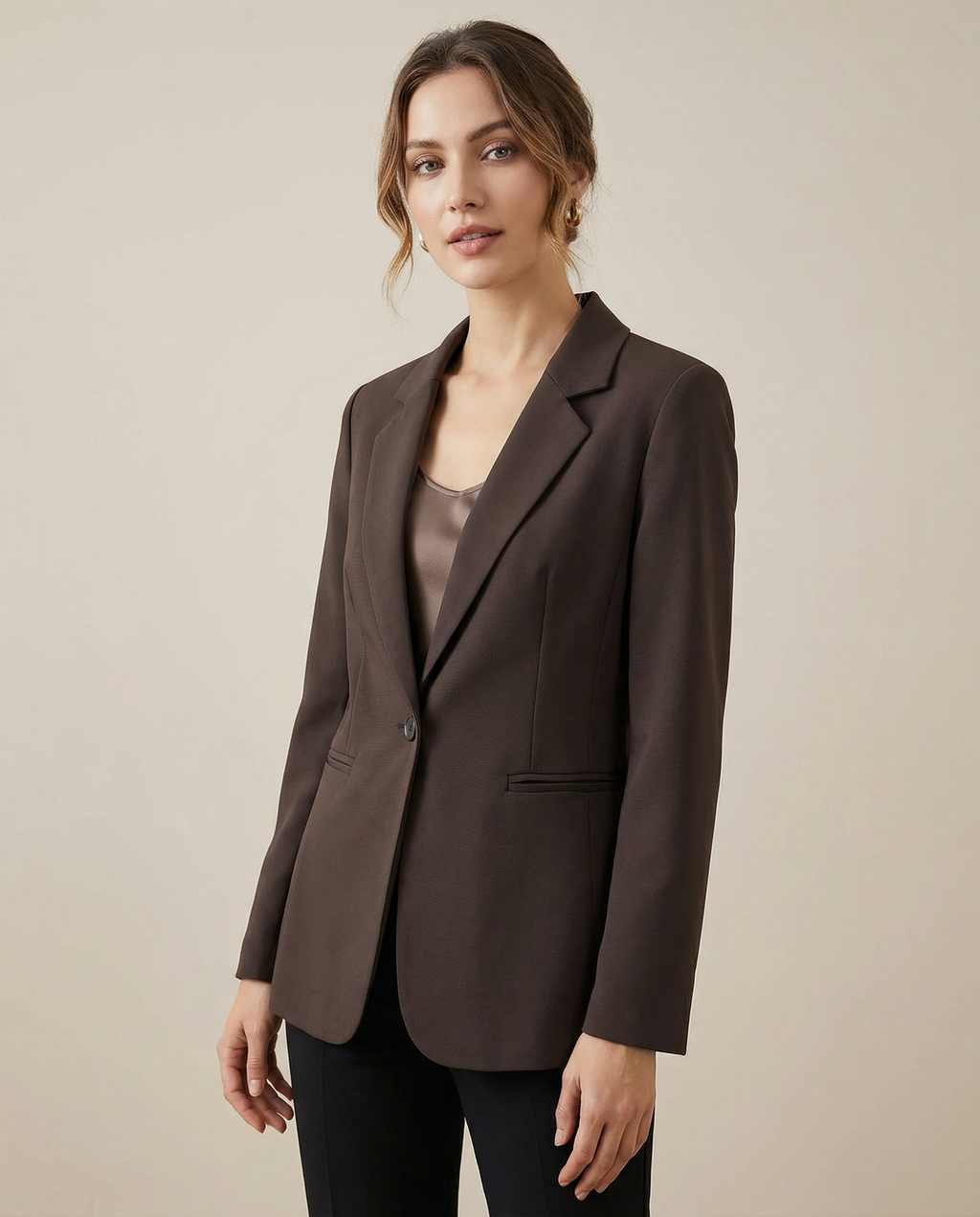 Benedetta | Korean fashion blazer – dark cocoa brown slim fit tailored jacket