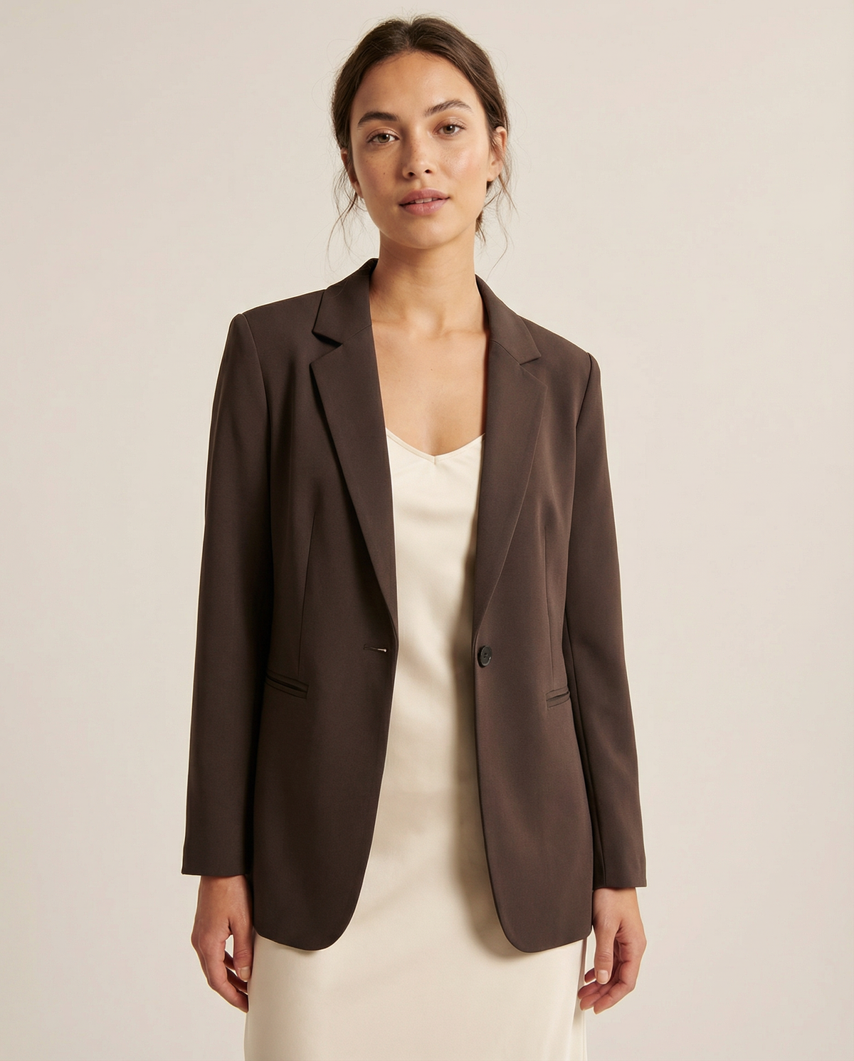 Benedetta | Korean fashion blazer – dark cocoa brown slim fit tailored jacket